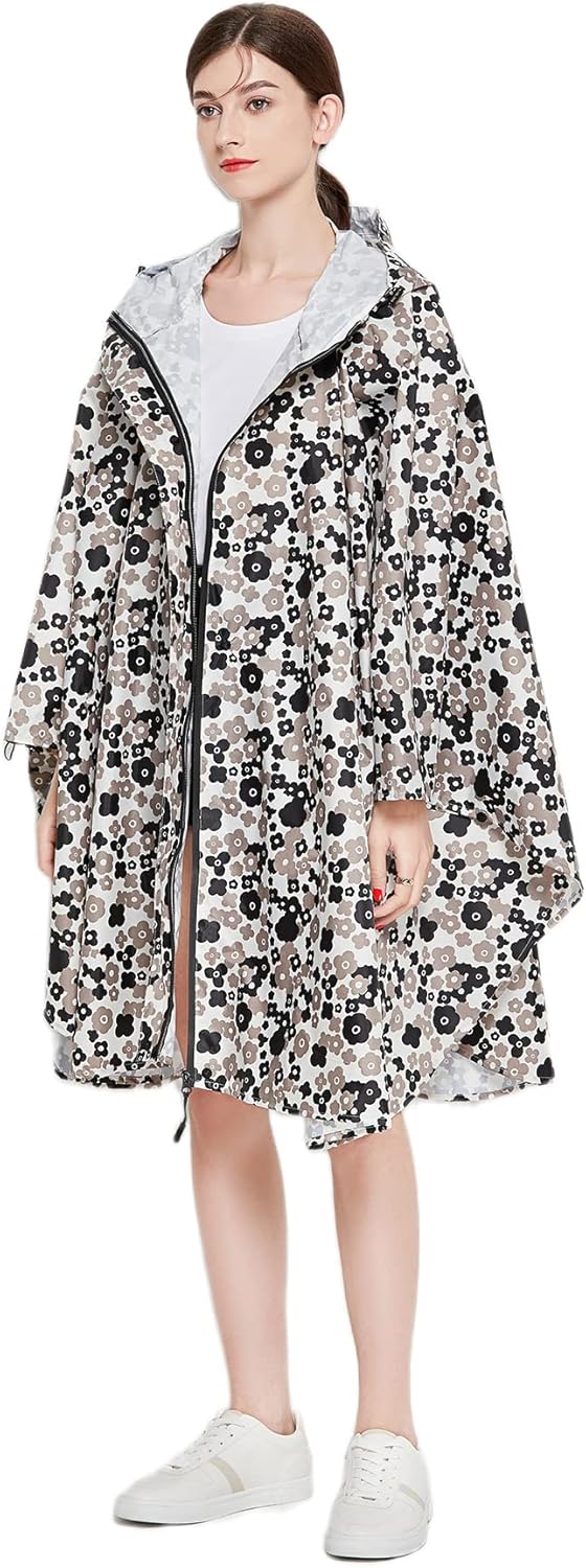 Womens Rain poncho Waterproof Raincoat Free Size with Hood Zipper Storage Pouch with Belt - Image 5