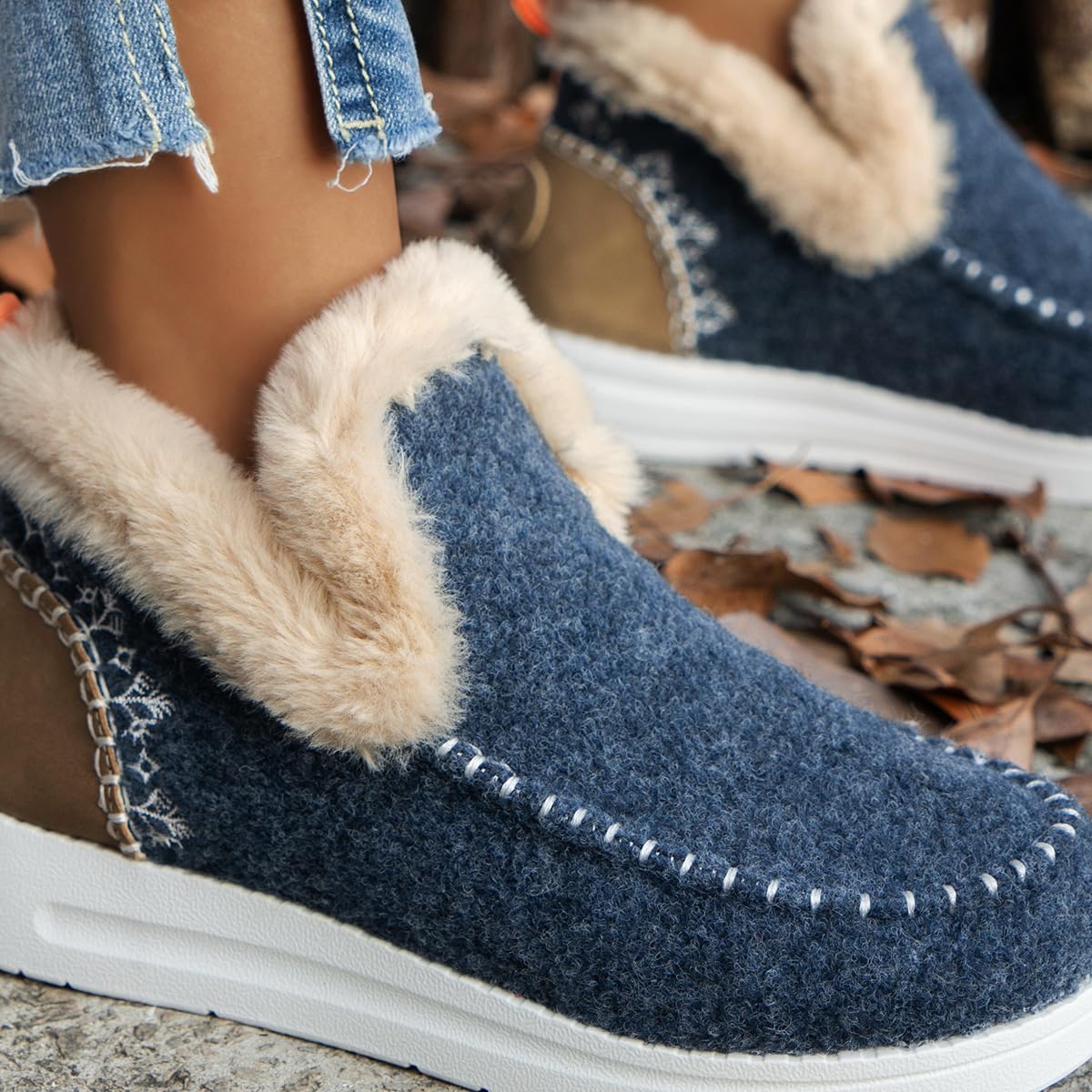 Zapatos Planos con Forro de Felpa de Invierno para Mujer, Zapatillas de Felpa Suave sin Cordones