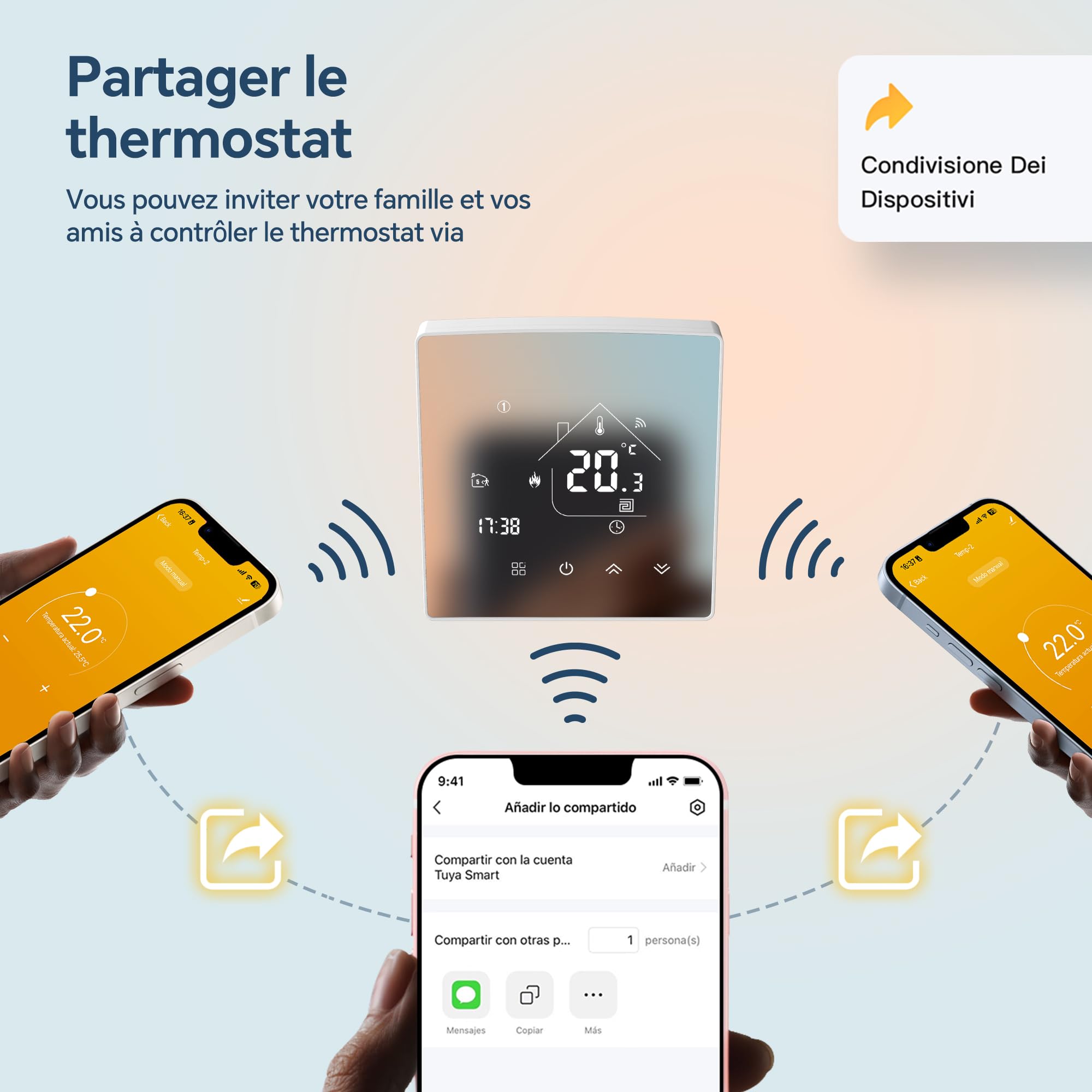 Thermostat WiFi Intelligent Tuya,Écran Miroir Thermostat Chaudière à Gaz,Thermostats Connecté,Régulateur de Température Ambiante,programmable,Compatible avec Alexa, Google Home,3A | Thermostat connecté programmable, Régulateur de Température Ambiante, Com