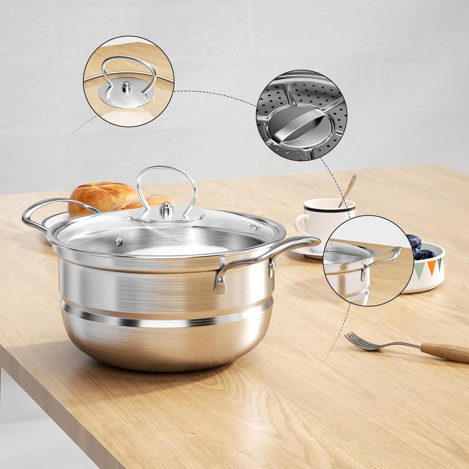 Juego De Cacerolas Juego De Ollas De Cocina | Batería De Cocina Compatible Con Inducción Para Restaurante Hogar Cocina Preparación De Sopas Y Verduras Al Vapor