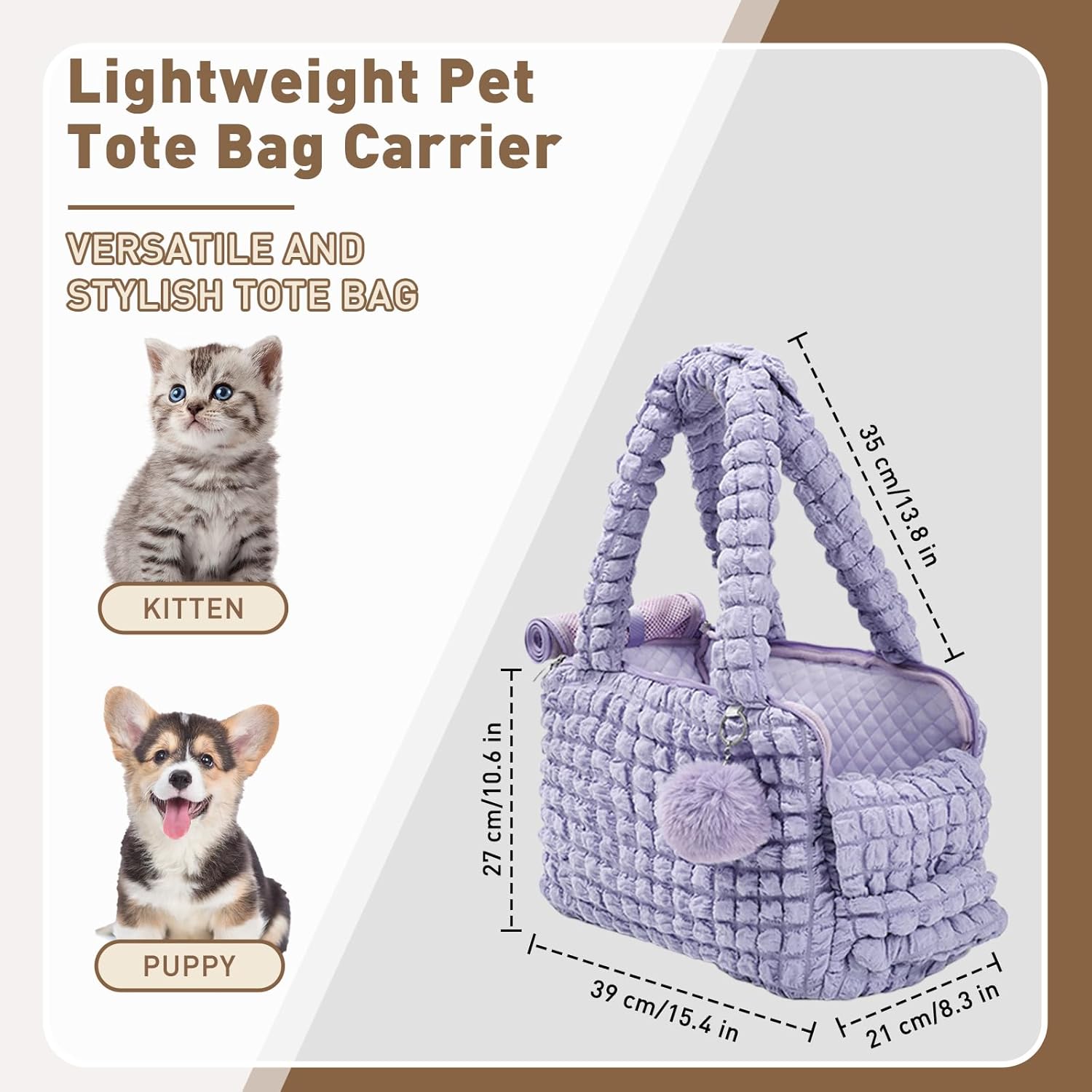 ETIAL Lightweight Pet Tote Bag Carrier, Outdoor Travel Sling Carrier Bag with Secure Harness Clip, Hand-Free Mesh Top Puppies Purse Carrier for Cat and Small Dog, Max 15 lbs (Purple)