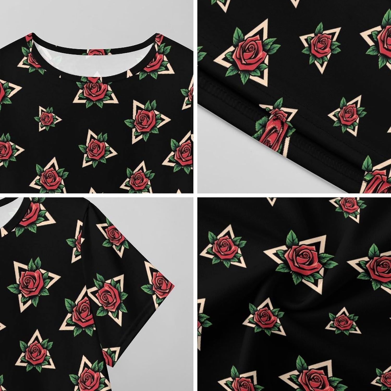 Triangle Flowers Rose Nightgowns for Women Short Sleeve Sleep Dress Casual Sleepshirt Night Gowns Pajamas
