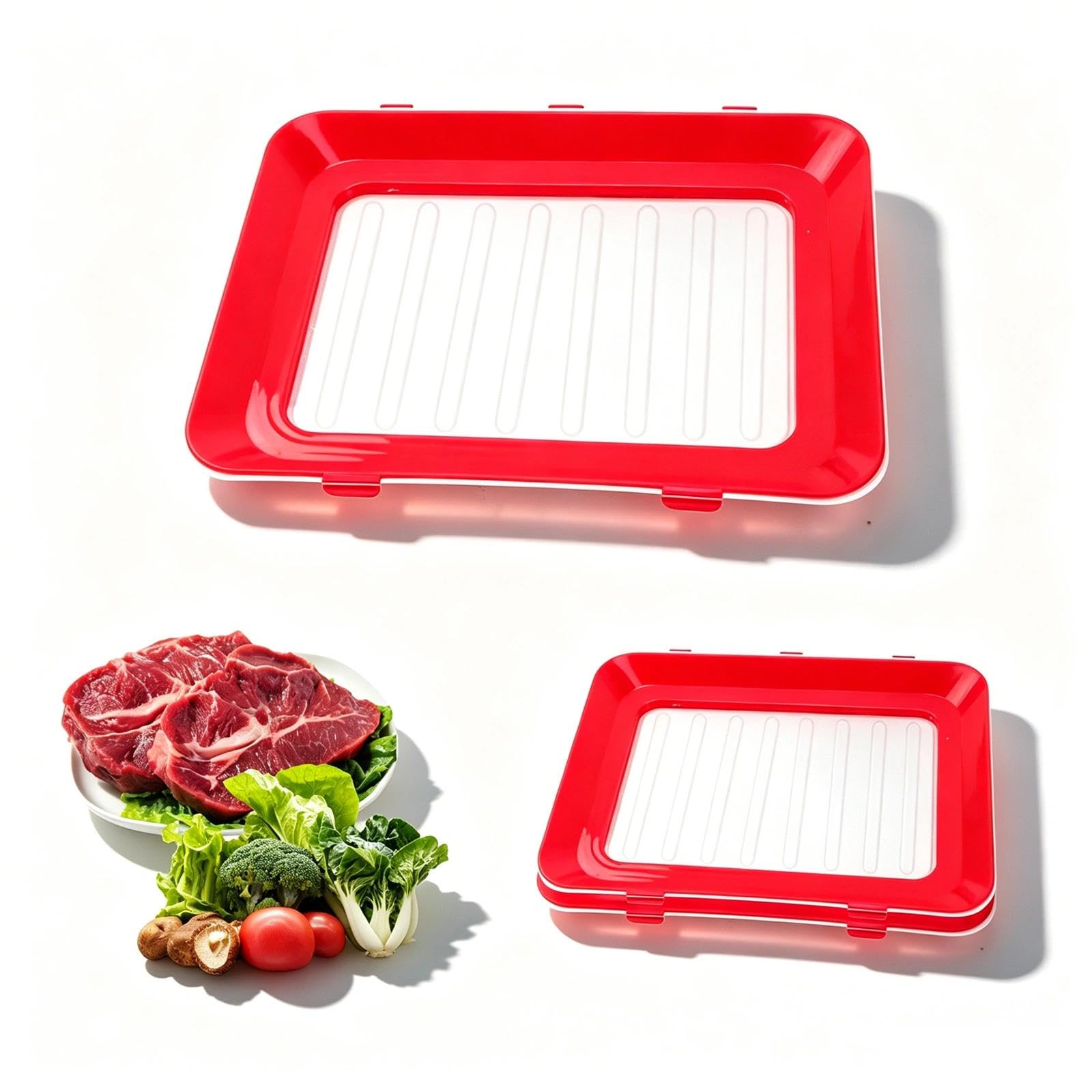 Set of 3 Food Storage Boxes for Sausage & Meat with Interchangeable Film - Airtight Fridge Organiser Made of PP/TPU (Red) - Ideal for Ham, Vegetables, Cold Cuts