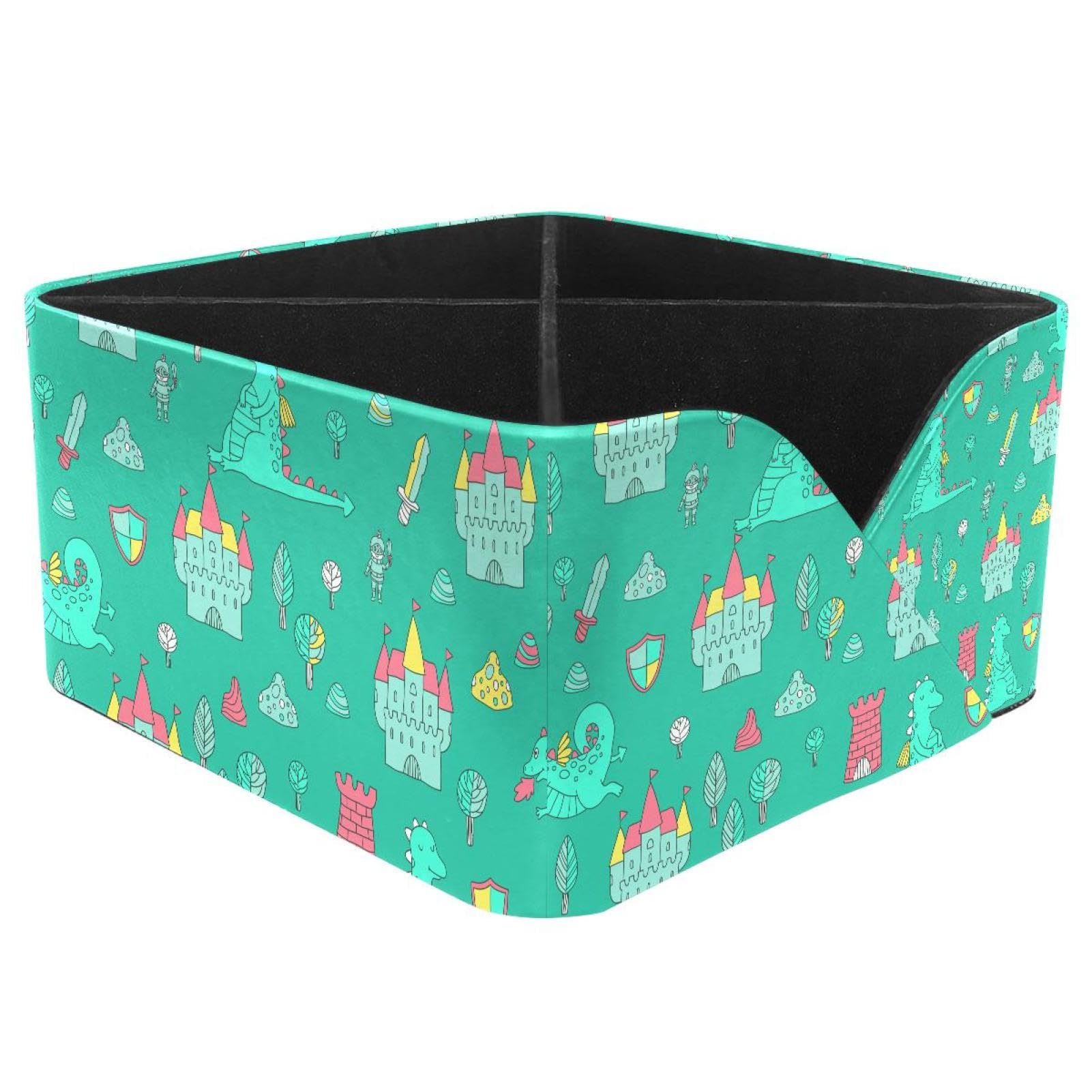 KengjuTesu Green Dinosaurs Castle Desktop Organizer Pen Holder, Rectangular Pencil Cup for Office, Study and Makeup Stations