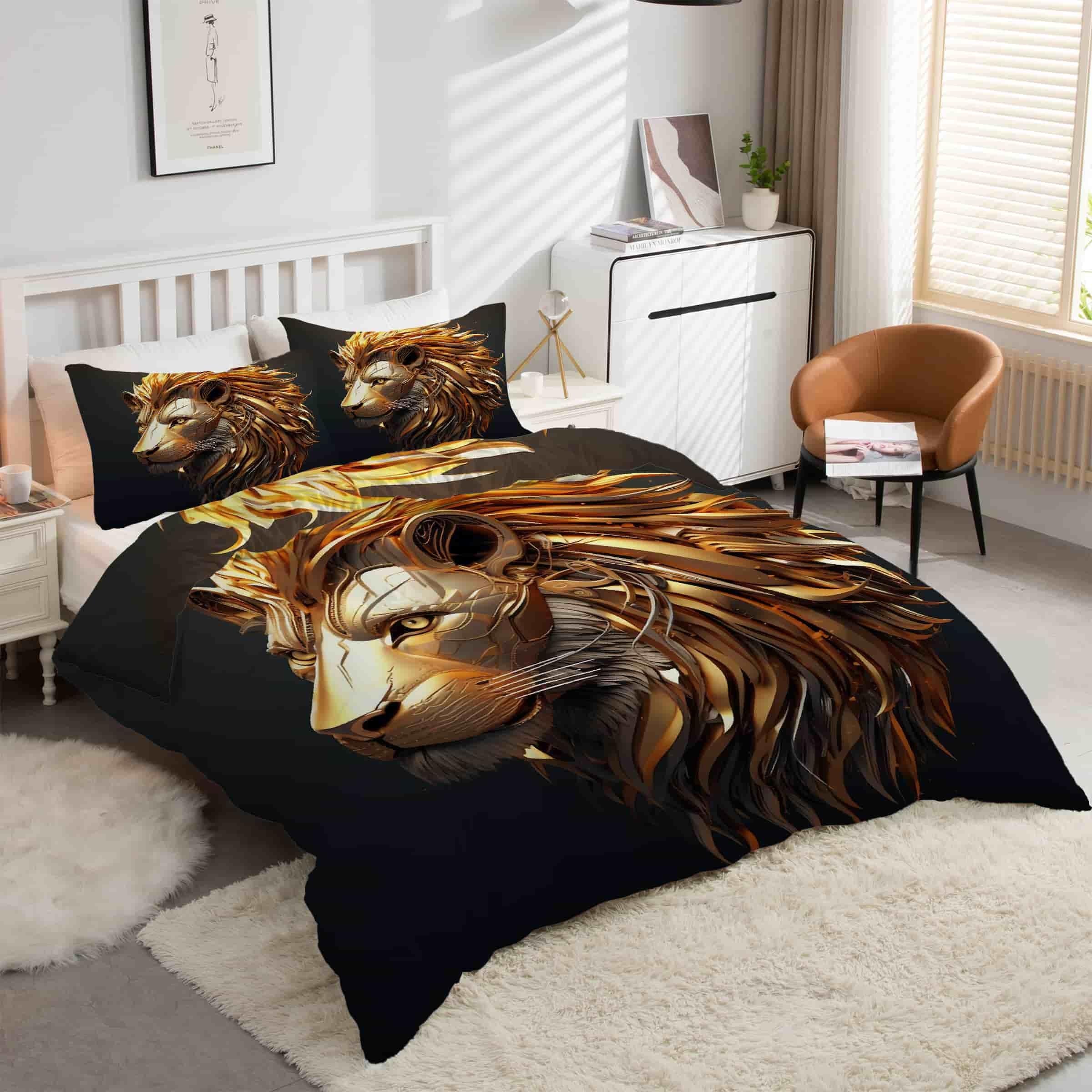 Housse de Couette 220x240 Lion transforme votre chambre en oasis sauvage