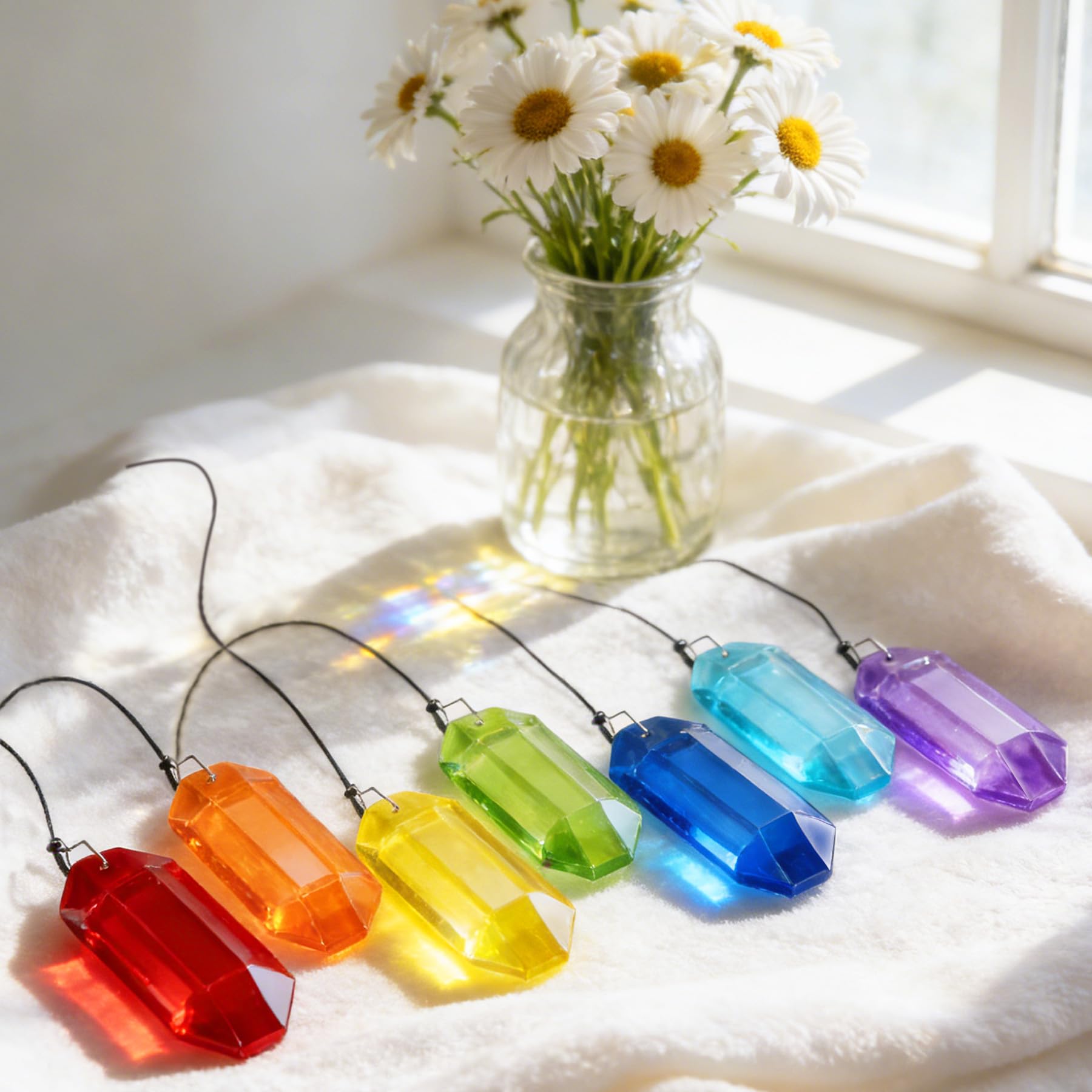 VEEKAY Acchiappasole Cristallo,7 Pezzi di Cristallo a Prisma,Pendenti Prismi Cristallo,Pendenti Suncatcher Decorazione,per Decorazioni Casa Giardino Finestra Outdoor