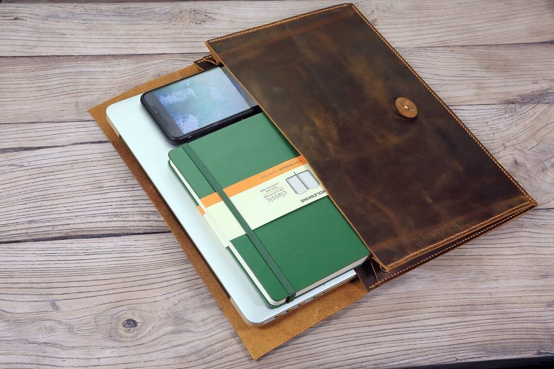 Handmade Leather MacBook Sleeve case for 2023 New MacBook pro 14 16/2022 MacBook pro air 13 15 Leather Laptop case Bag - MACX05S-B