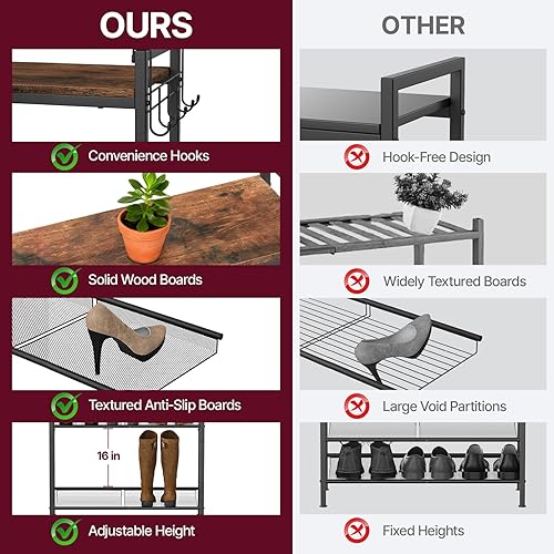 Miniatura 4 de Shoe Rack for Entryway, 4-Tier Black Metal Shoe Rack with Hooks and Adjustable Mesh Shelves, Shoe Shelf for Closet, Front Door Entrance, and Dorm