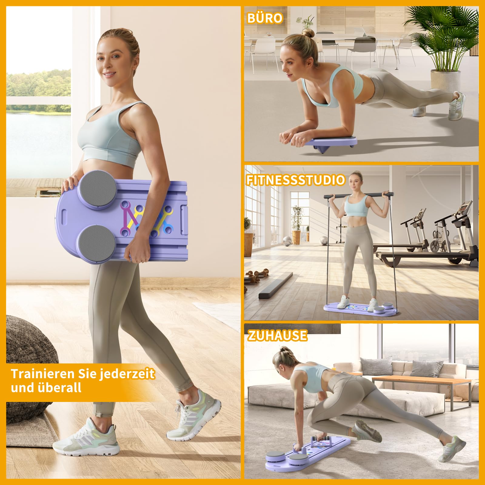 Pilates Board - Pilates Reformer Set, 6 in 1 Pilates Boards für das Training zu Hause, tragbare und Faltbare Pilates Reformers Maschine, multifunktionales Pilates Board für Frauen