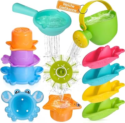 Schimmelfreies Badespielzeug-Set mit 10 Teilen inklusive Gießkanne und Wasserrad