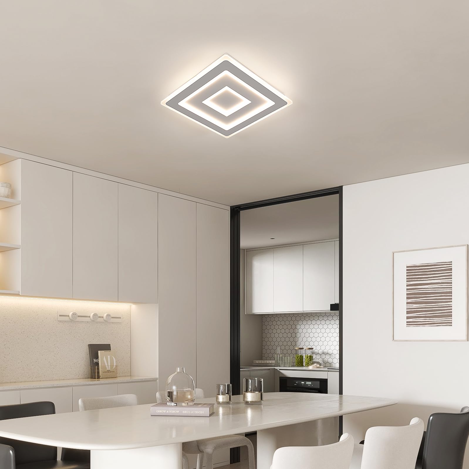 Comely Plafoniera LED Soffitto Dimmerabile 3000K-6500K con Telecomando, Bianco Quadrata LED Lampadario Soggiorno 52W 5850LM, Lampada da Soffitto per Camera da Letto, Soggiorno, Corridoio