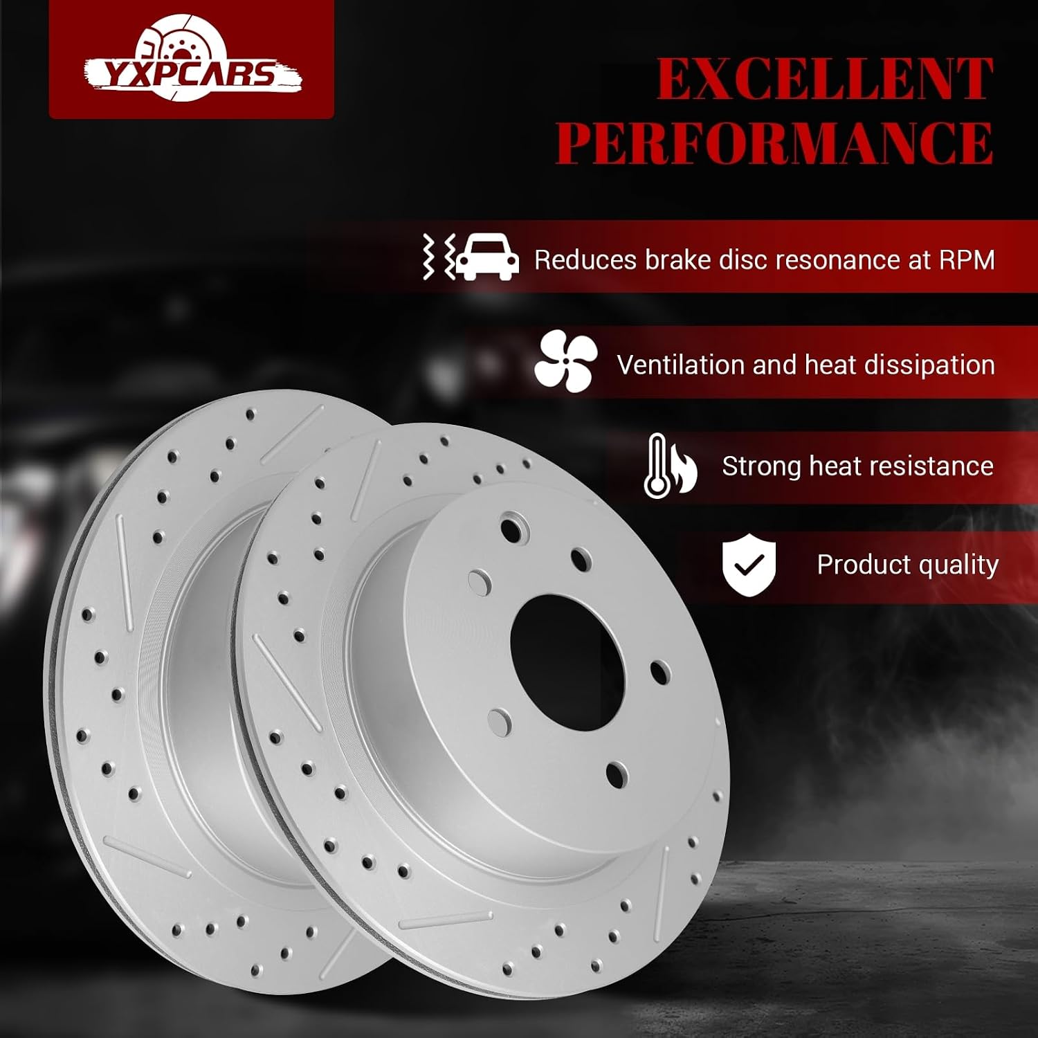 Ceramic Rear Brakes Pad and Rotors Drilled Slotted Vented Replacement Disc Brake Kits for Nissan Juke/X-Trail/Leaf/Rogue/Rogue Select/Rogue Sport