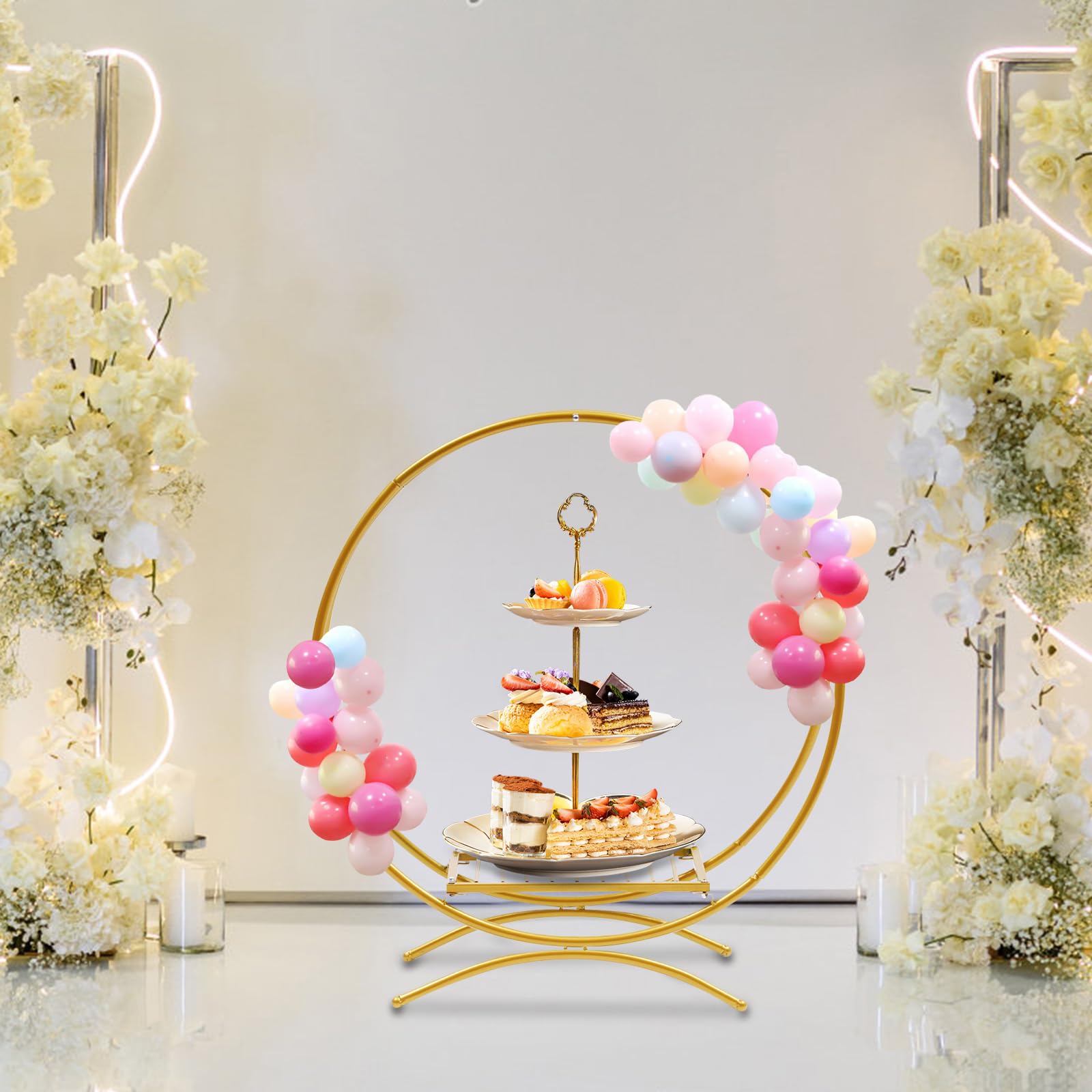 Soporte para tartas de 80 cm, soporte para tartas de boda, anillo de boda, arco de fondo, círculo, arco de boda (dorado)