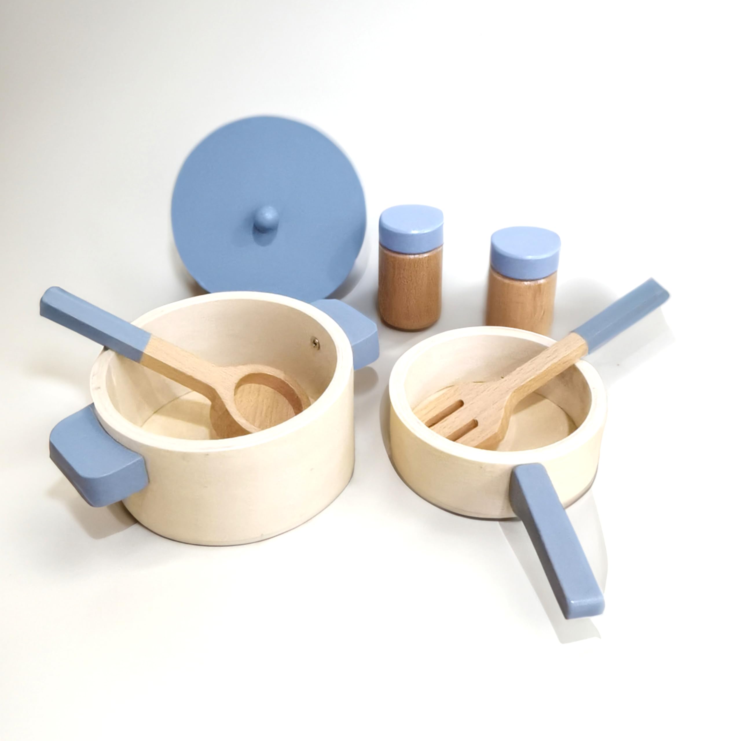 BEACENOV Wooden Kitchen Toys for Toddler,Kids Play Kitchen Accessories,Montessori Pretend Play Toys,Toddler Kitchen Cooking Utensils Toys for Girls,Wooden Cooking Toys Pots and Pans (Blue Cooking Set) - Image 2