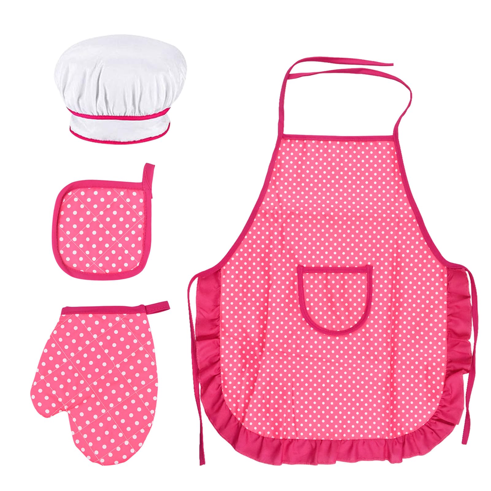 Juego Delantal Chef para Niños, Ajustable Niñito Delantales de Cocina con Gorro Cocinero, Guantes de Horno, Almohadilla Resistente al Calor para Cocinar Hornear Pintura Artesanía (3-12 Años)
