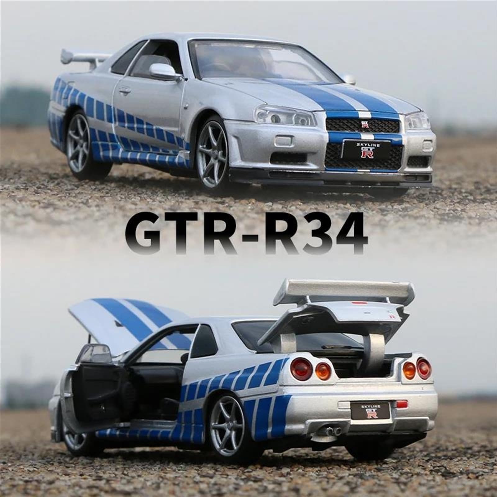 Skala Gotowy Model Samochodu 1:32 Dla Nissan Skyline Ares GTR R34 Sports Diecasts Metalowy Model Samochodu Wysoka Symulacja Wyciągnij Samochód Miniaturowa Replika Samochodu (Kolor: Czarny