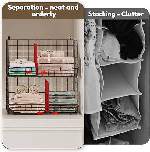 Miniatura 4 de Organizador de armario colgante de 4 niveles con divisores, estante colgante de almacenamiento extragrande con 5 ganchos en S, 4 divisores, estante