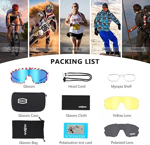 Vista 18 de Gafas de sol deportivas Gafas de ciclismo Gafas polarizadas rosadas Gafas de béisbol con 3 lentes, pesca, esquí, correr, golf