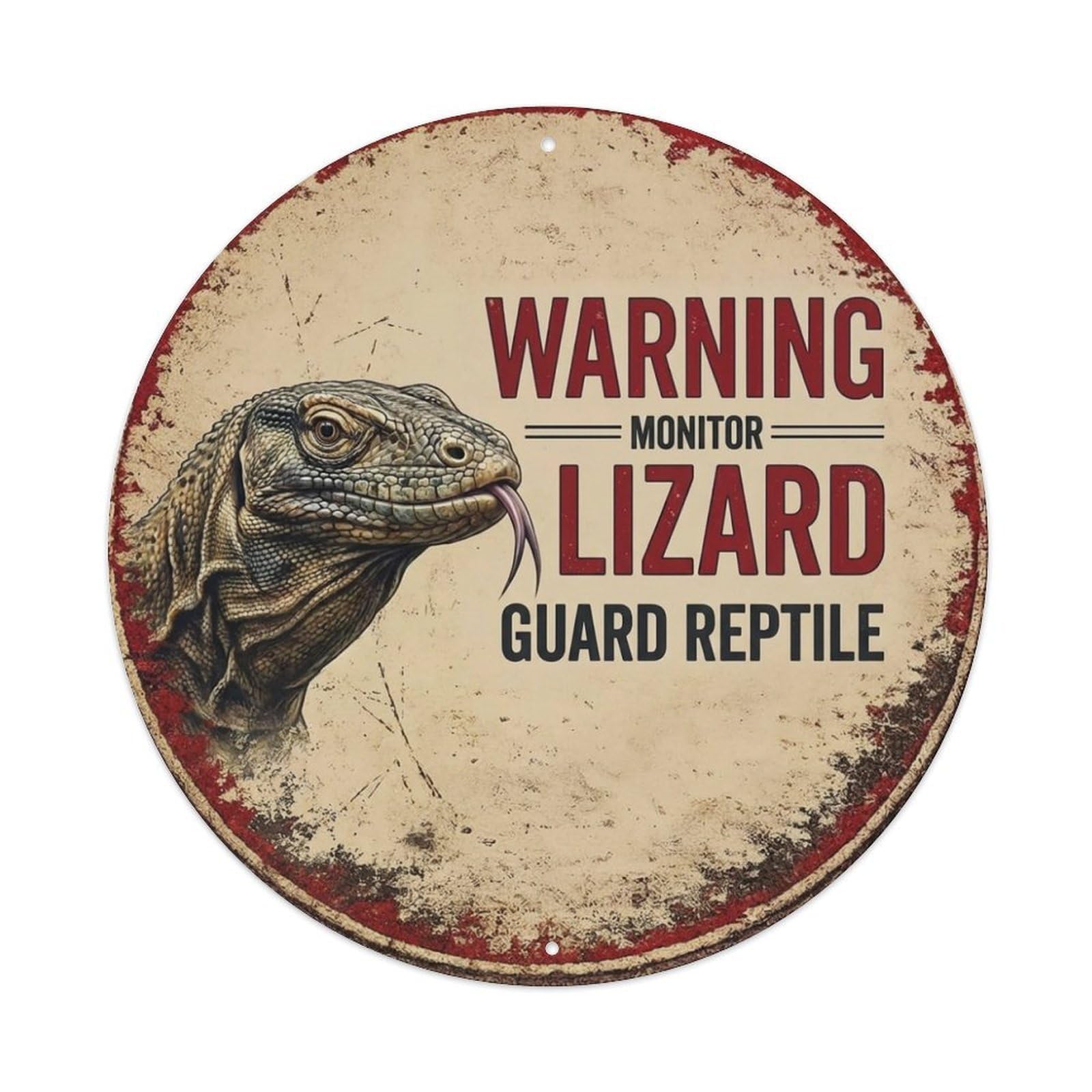 Metal Tin Sign Vintage Warning Monitor Lizard