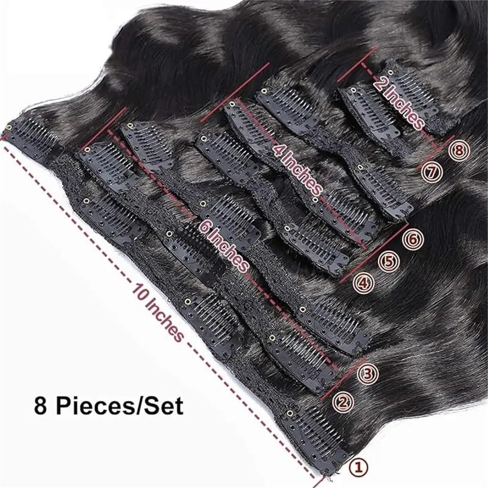 Dopinki do przedłużania włosów Body Wave Clip in, prawdziwe włosy, 120 g, podwójne pasmo, nr 1B, naturalna czerń, 25,4-66 cm, na całą głowę, miękkie (61 cm)