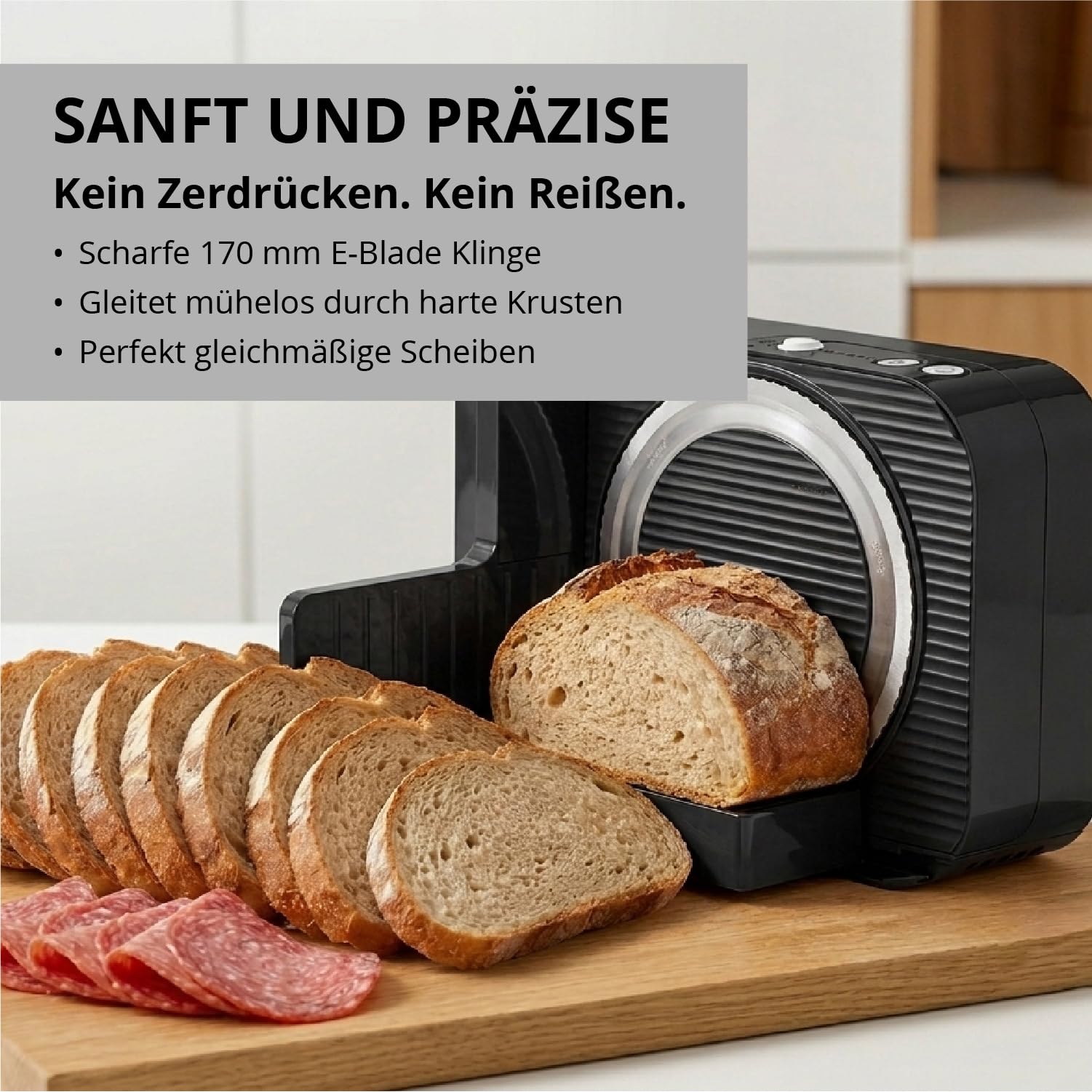 EUREL RS54 Akku-Allesschneider, Schwarz | Brotschneidemaschine klappbar, kabelloser Allesschneider mit Li-Ion Akku, E-Blade Präzisionsklinge, 0–15 mm Schnittstärke
