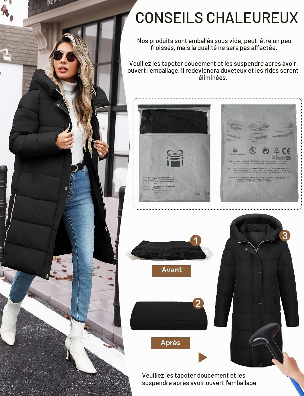 Tuopuda Manteau Femme Hiver Veste Chaud Manteaux Automne Parkas Blouson Zippée à Capuche Coat Longues Casual Jacket Outercoat avec Poches Vêtement d'extérieur d'Hiver