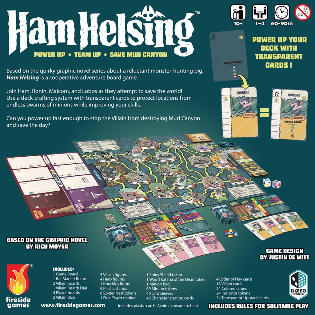 Fireside Games | Ham Helsing | Kooperacyjna Gra Deck Crafting Z Przezroczystymi Ulepszeniami Złoczyńcami Lokalizacjami I Strategią Drużynową | 1 Do 4 Graczy | 60 Do 90 Minut