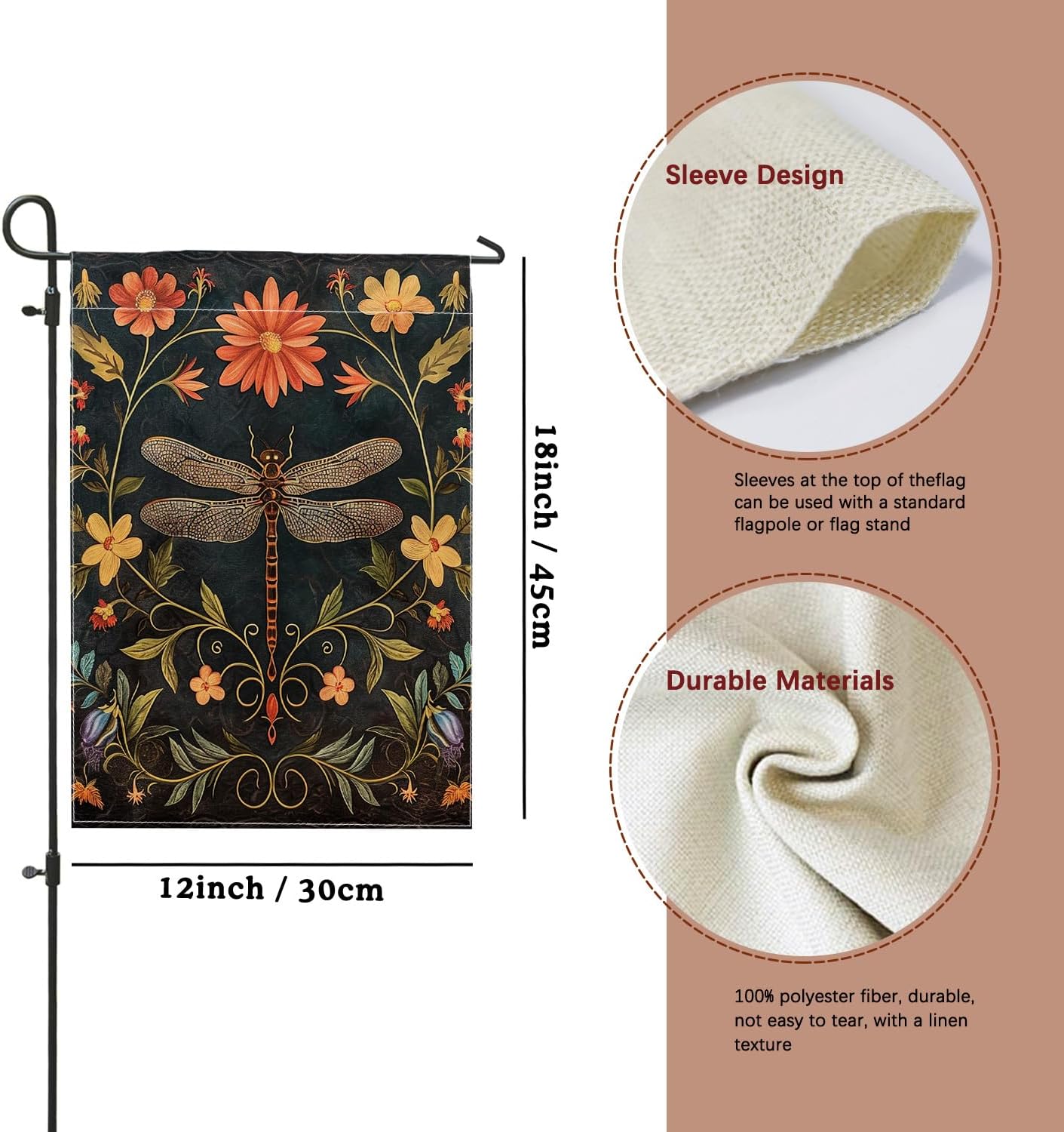 vintage dragonfly garden flag bohemian bug animal medieval flower botanical art print black linen for welcome porch yard flag decor for holiday lawn party double sided fins up flag 12x18inch - Image 5
