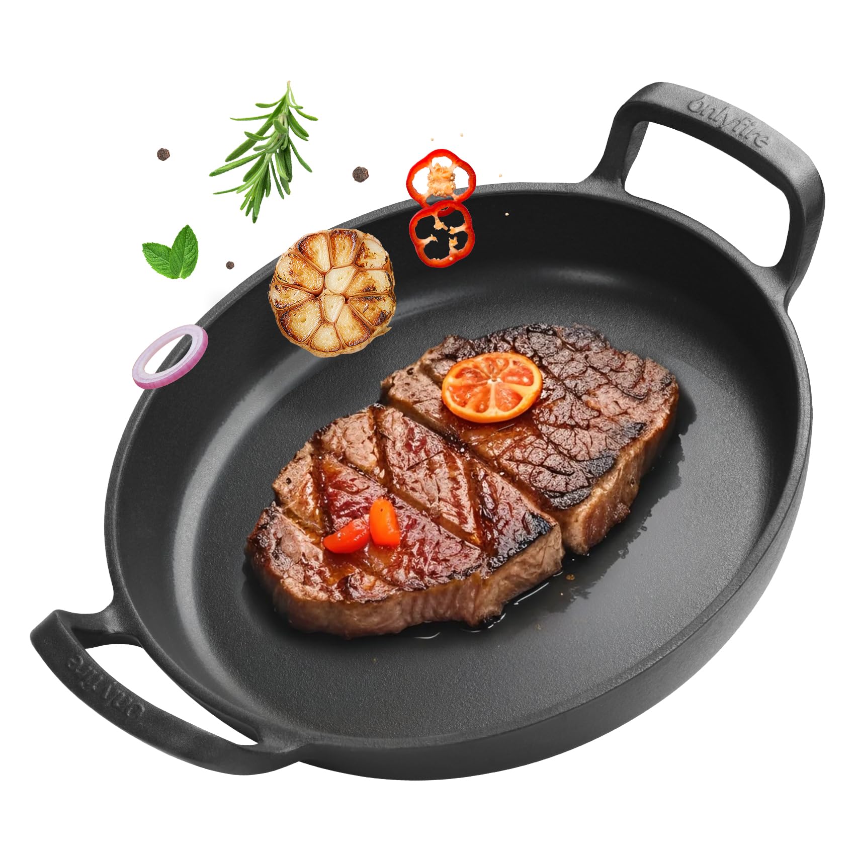 Amazon.com: onlyfire Pre-Seasoned Cast Iron Skillet, Round Frying