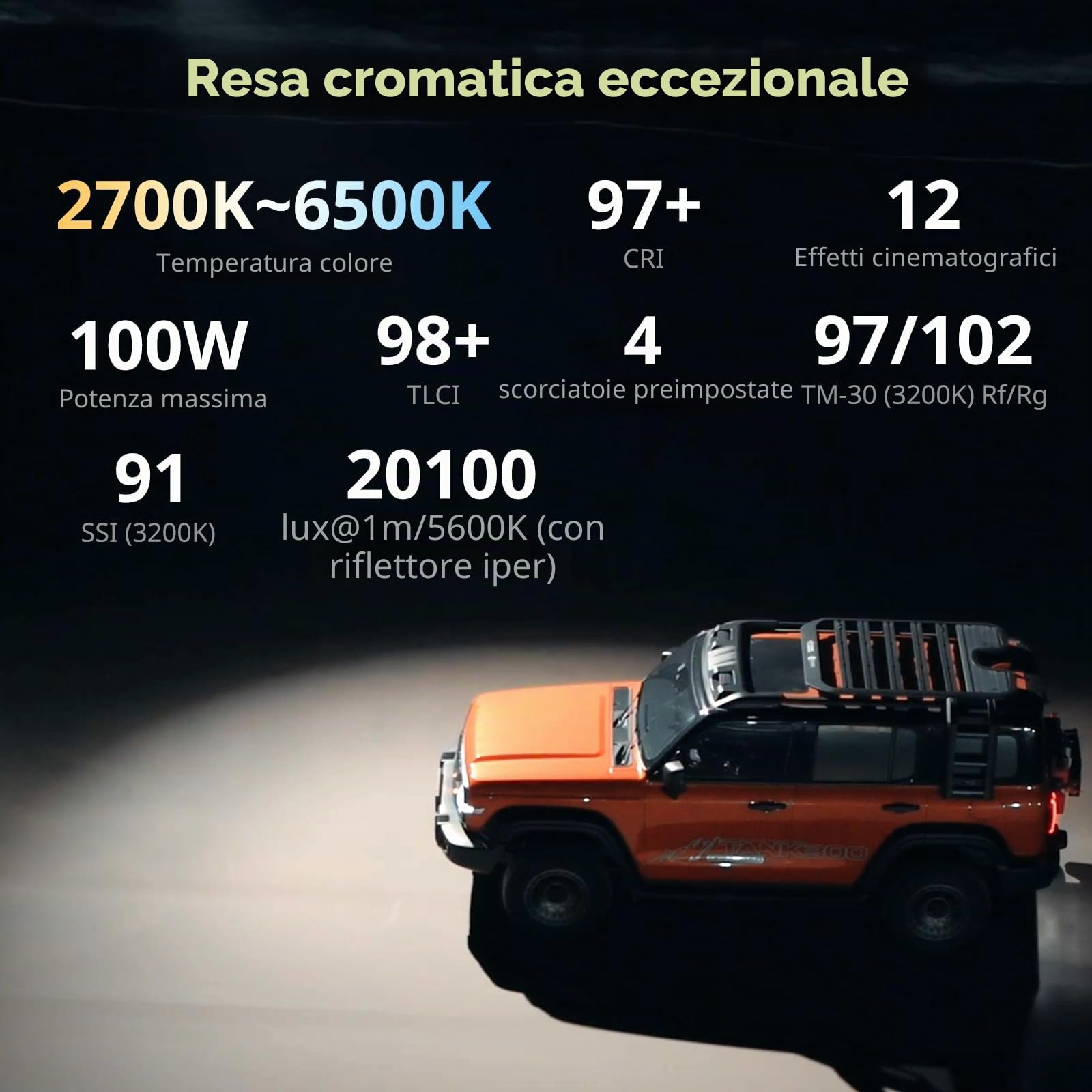 SMALLRIG RC 100B COB - Luce video portatile, 2700-6500 K, 100 W, 20100 Lux, controllo app, High CRI 97+ Spotlight per fotografia e video, versione Pro - 5142