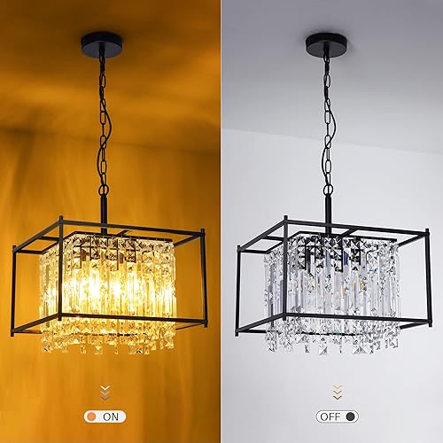 Miniatura 6 de Candelabros modernos de cristal negro, lámpara de comedor de 16 pulgadas, altura ajustable, lámpara colgante de techo de lujo para entrada,