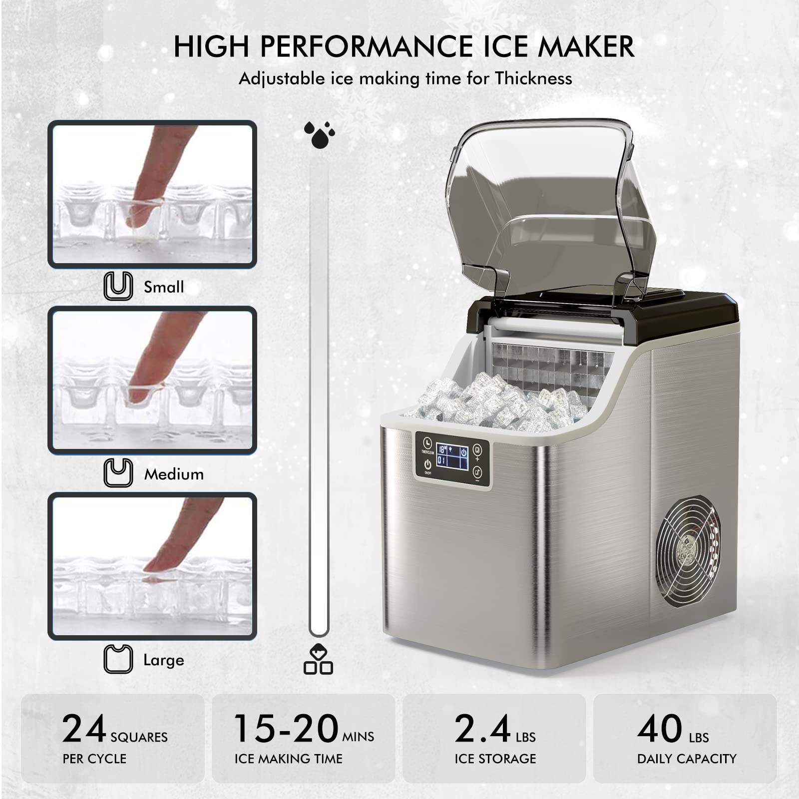 Kotek Ice Maker Machine Countertop, 40lbs/24h Portable Ice Maker With Auto Self-Cleaning, 2 Ways To Add Water, 24 Ice Cubes In 13 Min, With Ice Scoop & Basket, For Home Office Bar on Fridge.com - View 3