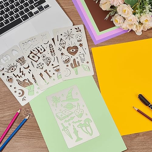 Miniatura 6 de FINGERINSPIRE 4 plantillas de metal con temática mágica, plantillas de pintura de dibujo de acero inoxidable para hacer tarjetas, álbumes de