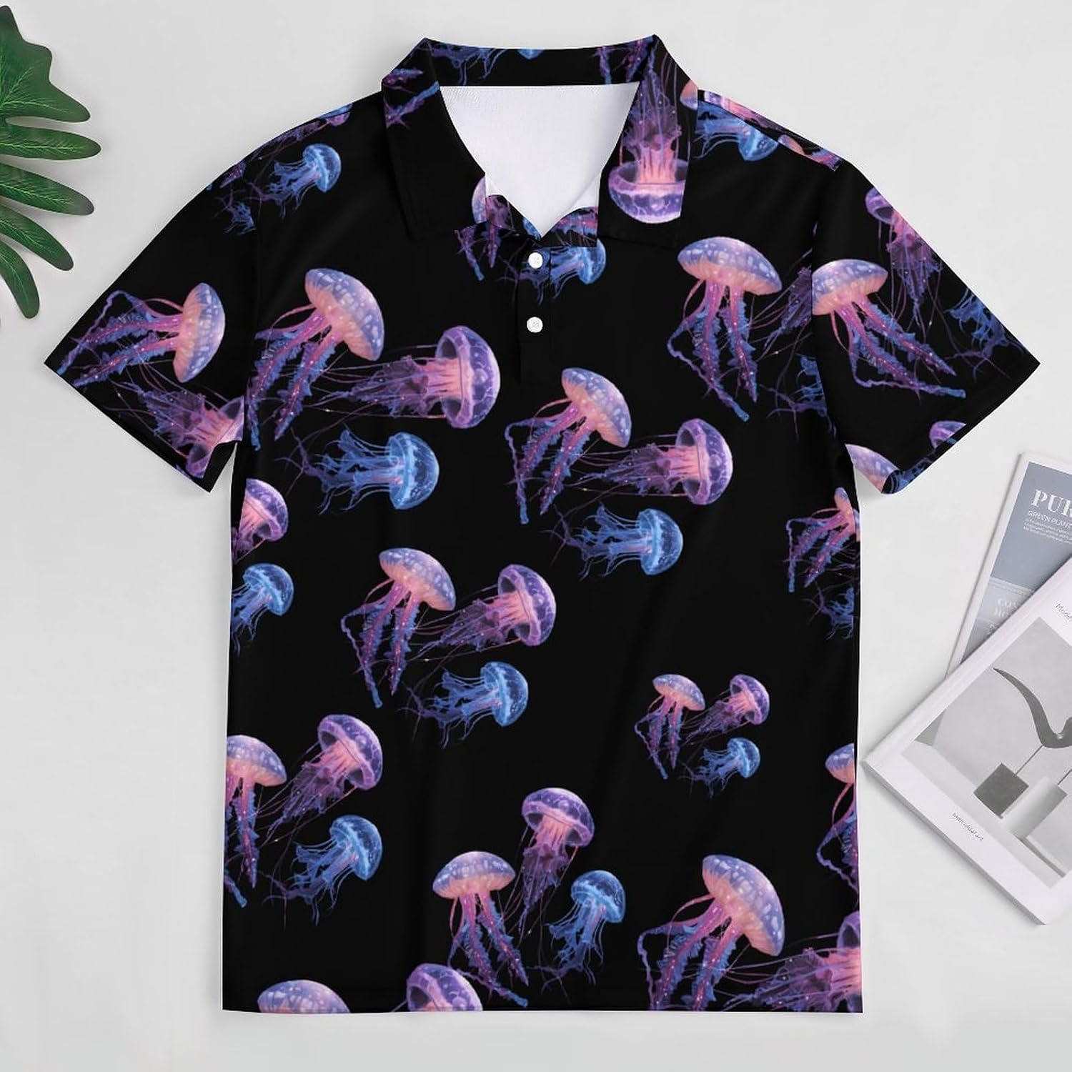 Jellyfish Print Womens Polo Shirt Casual Collared Short Sleeve T-Shirt Sport Golf Shirts Blouses Top