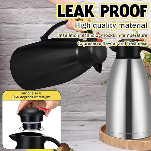 Miniatura 4 de Nuogo 2 Pcs 102 oz Thermal Coffee Carafe Insulated Stainless Steel Carafe Double Walled Vacuum Coffee Thermal Pot with Brush for Home Office Use