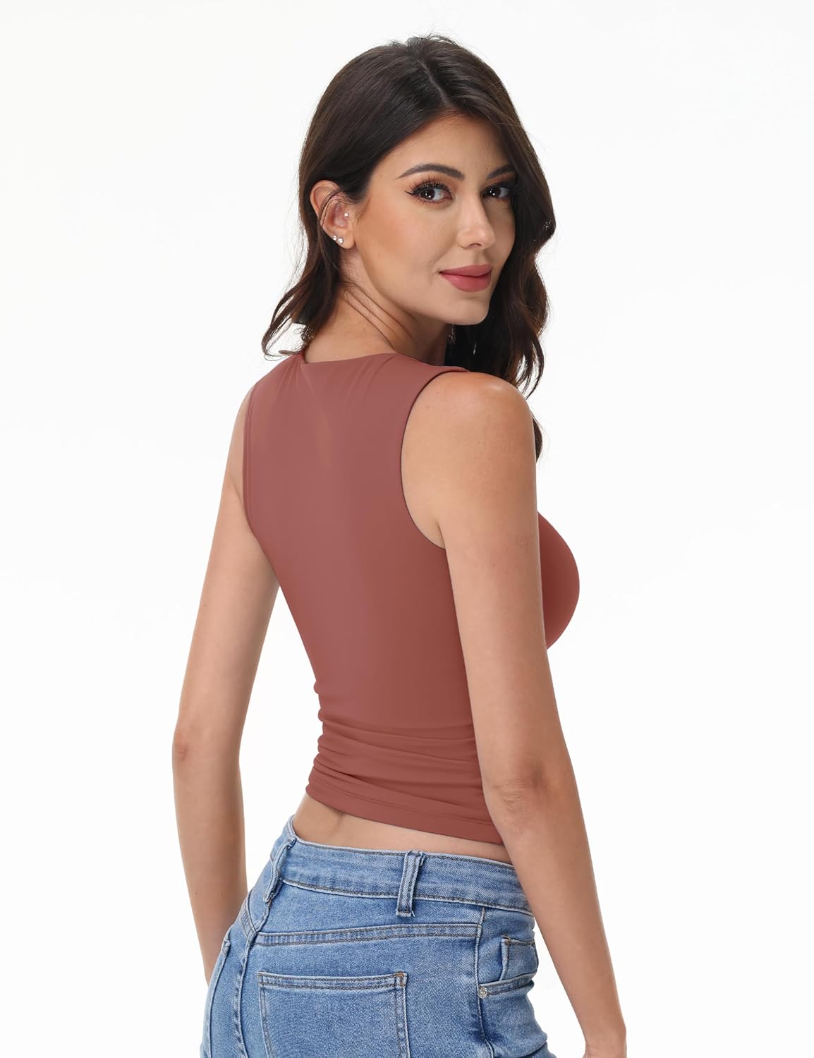 YUCOLEN Women's Double Lined Tank Top Fitted Scoop Neck Casual Basic Summer Tank Sleeveless Tops - Image 8