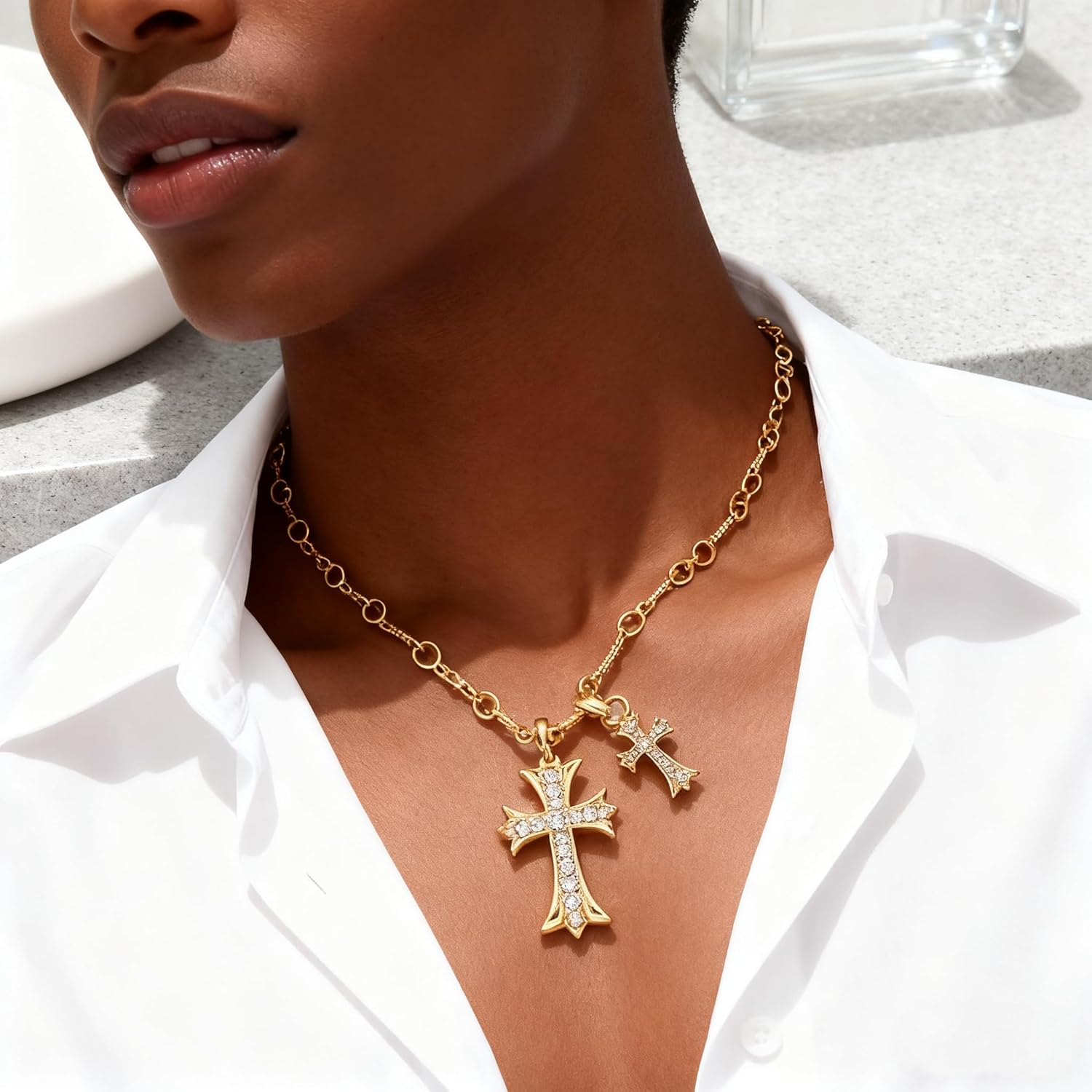 Gold/Silver Cross Necklacefor Women Men, Cross with Cubic Zirconia Necklaces Jewelry, Birthday Christmas Gifts - Image 2