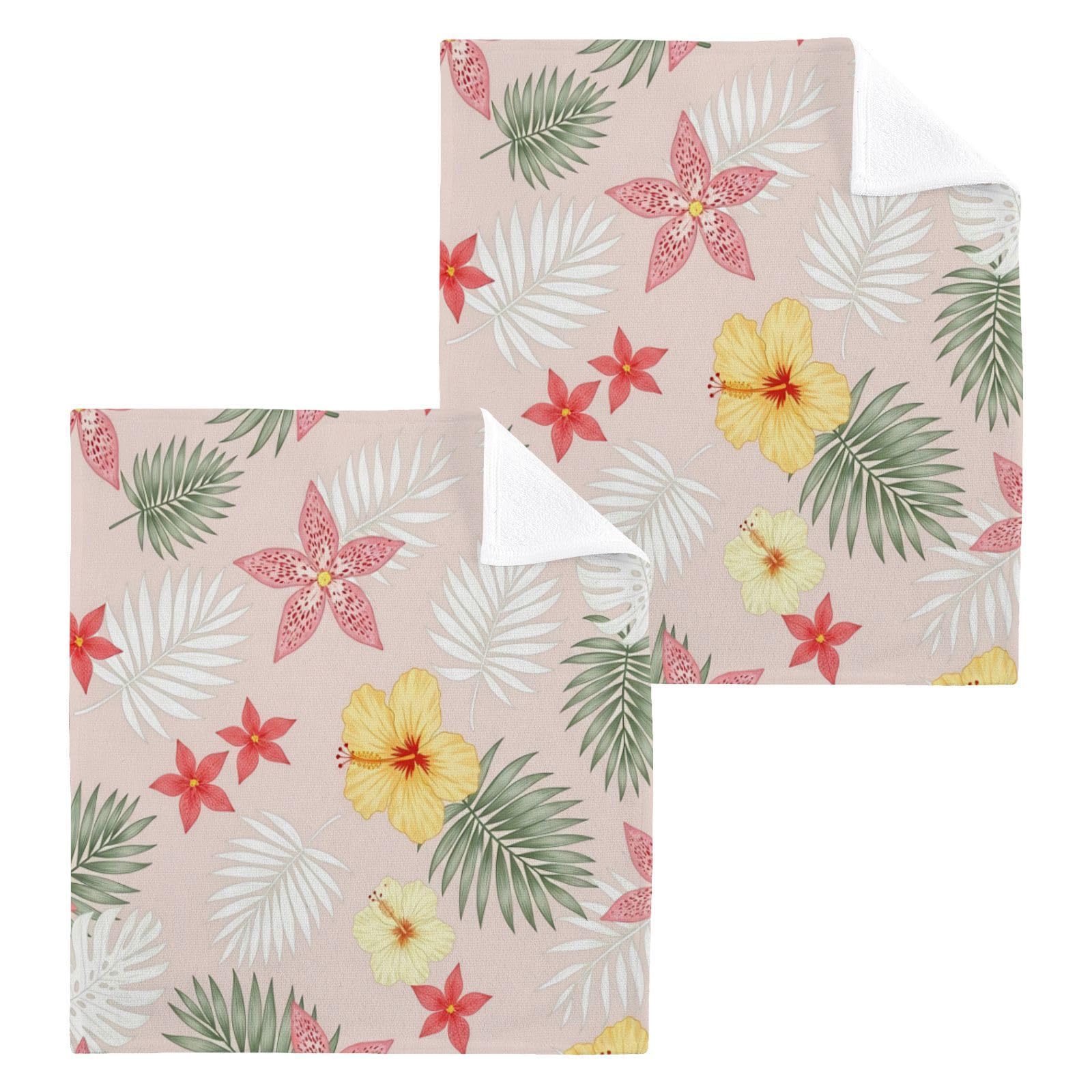 BOESI Tropical Floral Pattern 12x12in Cotton Washcloth,Face Towel