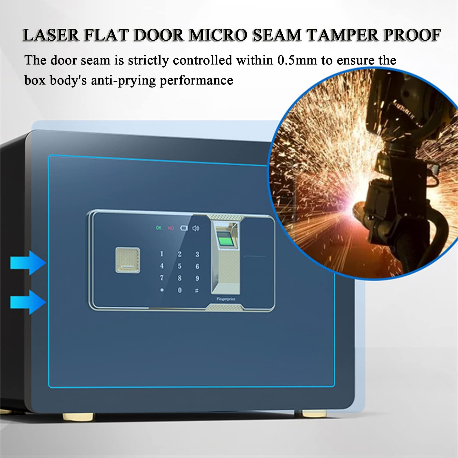 Caja fuerte a prueba de manipulaciones con microcosturas, caja fuerte de joyería de huellas dactilares, sistema de alarma dual, almacena 100 huellas dactilares, para oficina en casa, blanco, 14 x 10 x