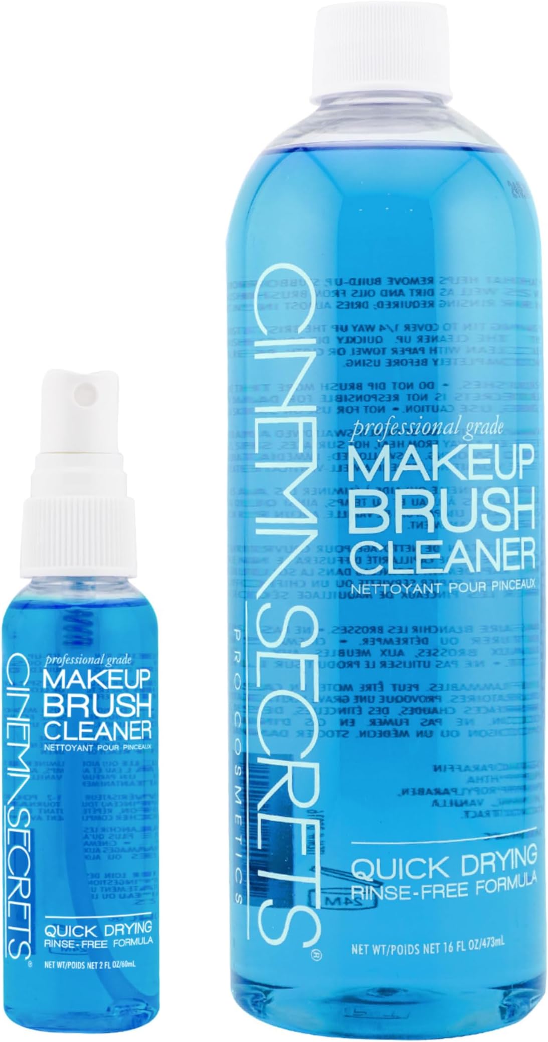 Original Blue Vanilla Makeup Brush Cleaner Solution & Spray Combo - Professional Cleanser for Makeup Brushes - Quick-Drying & Rinse-Free - Removes Built-Up Make Up (16 fl oz & 2 fl oz)