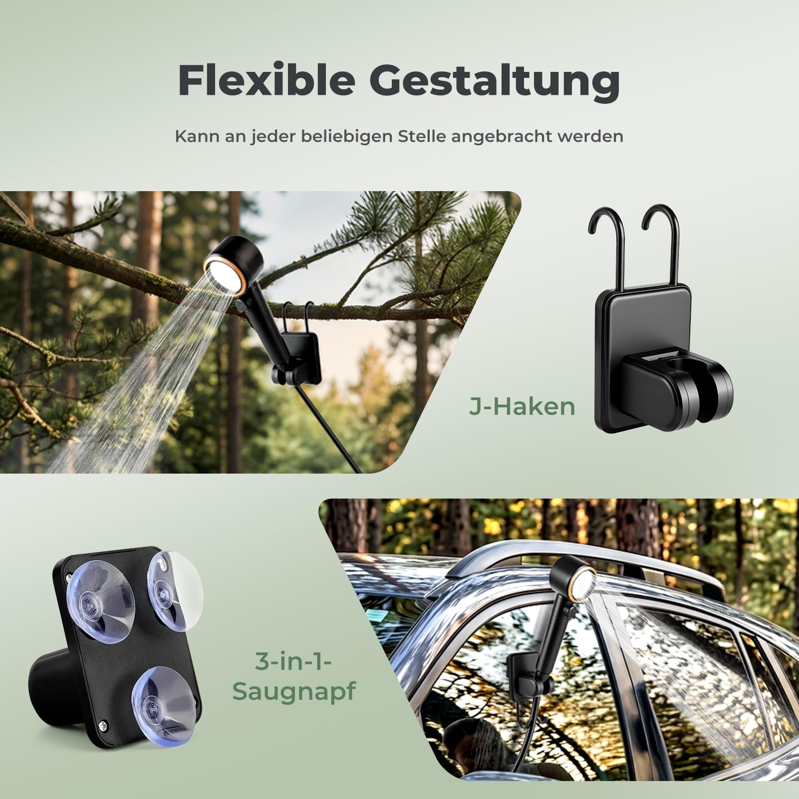 Campingdusche Tragbare mit 8000mAh Akku, Outdoor Dusche mit 3 Wasserabgabemodi, Mobile Dusche mit Temperaturanzeige & Schlauch, Sicher für 0-50°C, für Camping, Wandern, Haustiere