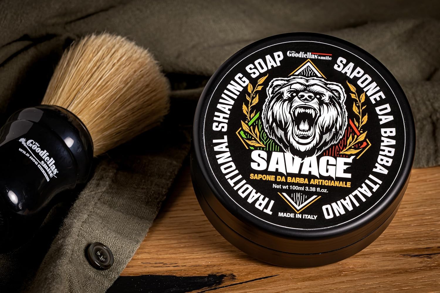 The Goodfellas' Smile, SAVAGE (Bergamot & Lemon), Luxury Italian Shaving Soap, Formulated for Use with A Shaving Brush, Made in Italy