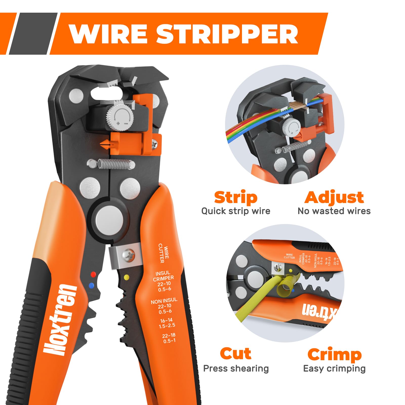 Pelacables y herramienta de crimpado, herramienta pelacables autoajustable AWG 24-10 con crimpadora de terminales de alambre de trinquete AWG 22-10 para conectores de alambre termorretráctiles