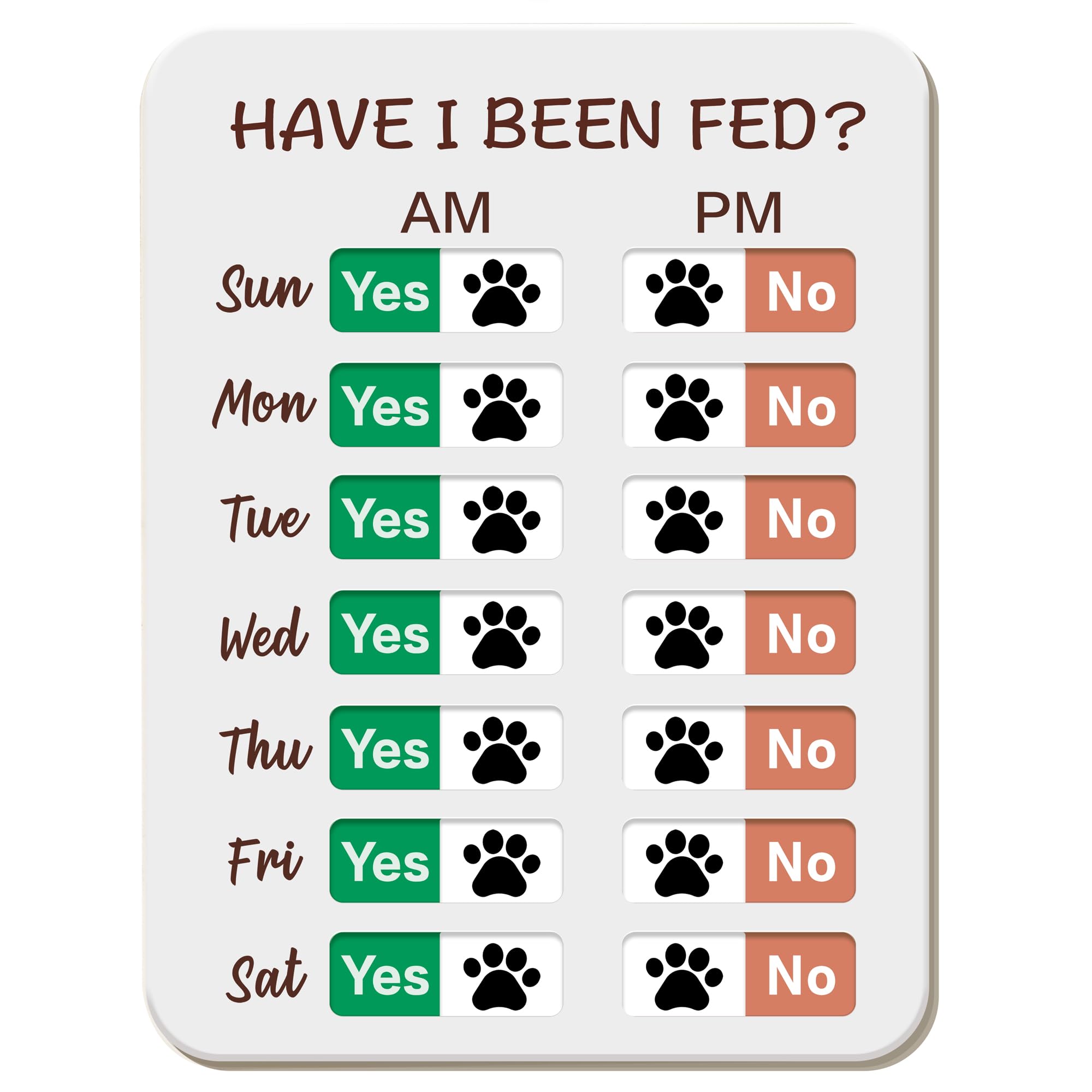 Dog Feeding Reminder, Dog Fed Sign Tracker -Daily Am/Pm Chart Slider Sign for Pet Fed and Pill Reminder, Easy to Use On Fridge Or Wall with Adhesive