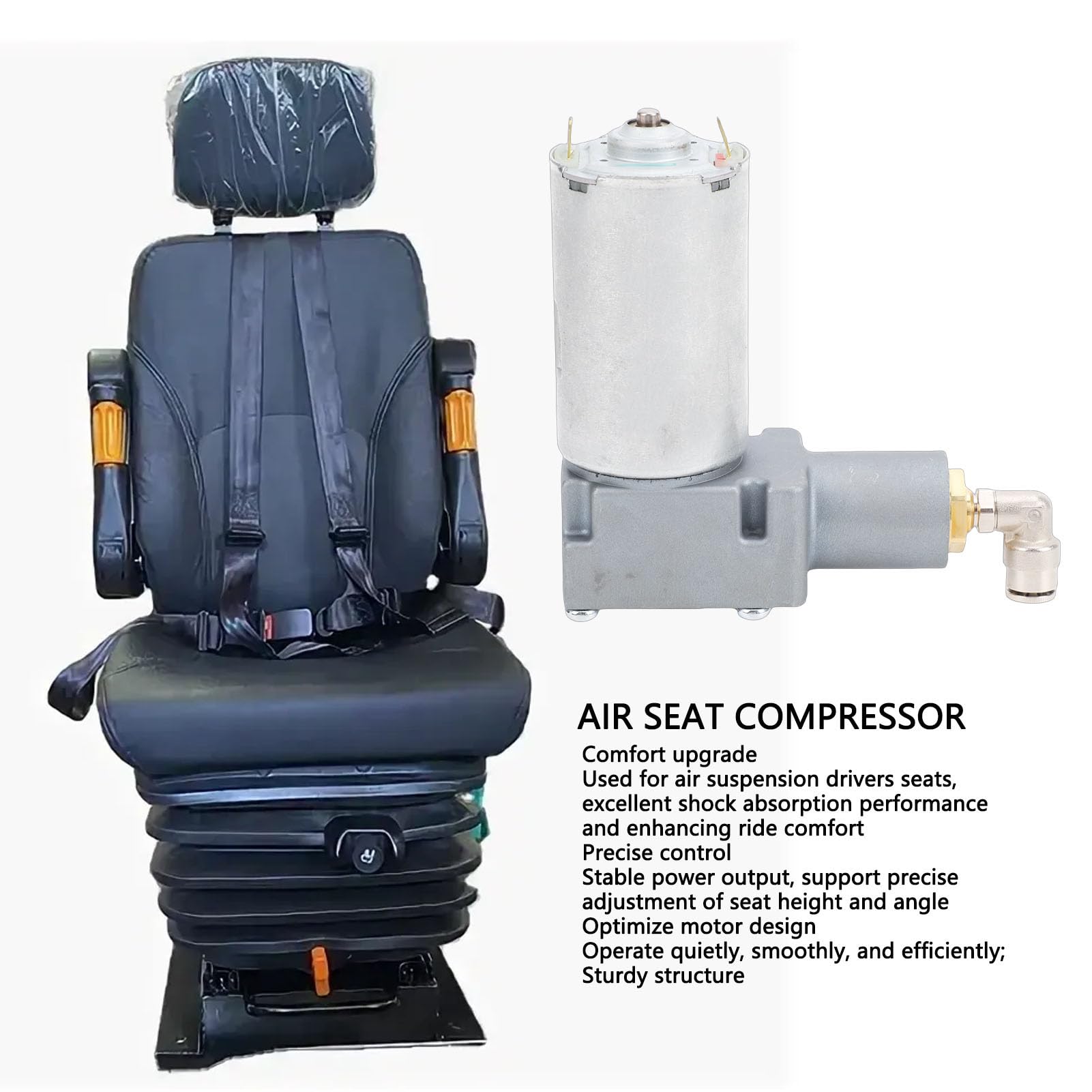 Dpofirs Compressore per Sedili Pneumatici, Compressore per Sedili a Sospensione Pneumatica da 24 V per di Conducente e Camion con Motore in Metallo Resistente e Funzionamento a Bassa rumorosità