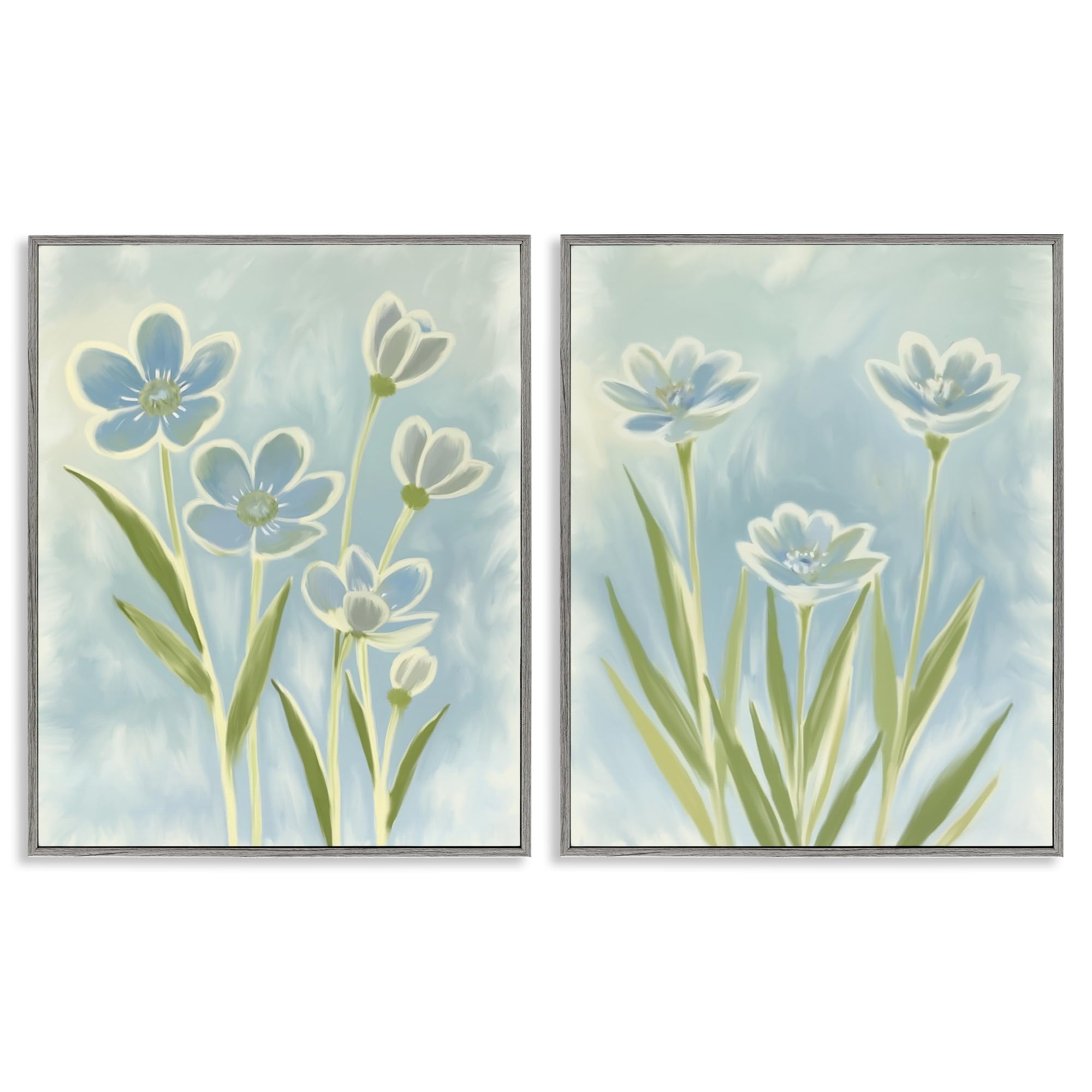 Stupell Industries Contoured Blue Petals 'Contoured Blue Petals', 2Pc Framed Giclee Art Set 2, Gray, 24 X 30, Ready To Hang Picture Décor, Usa Made, By Artist Kim Allen
