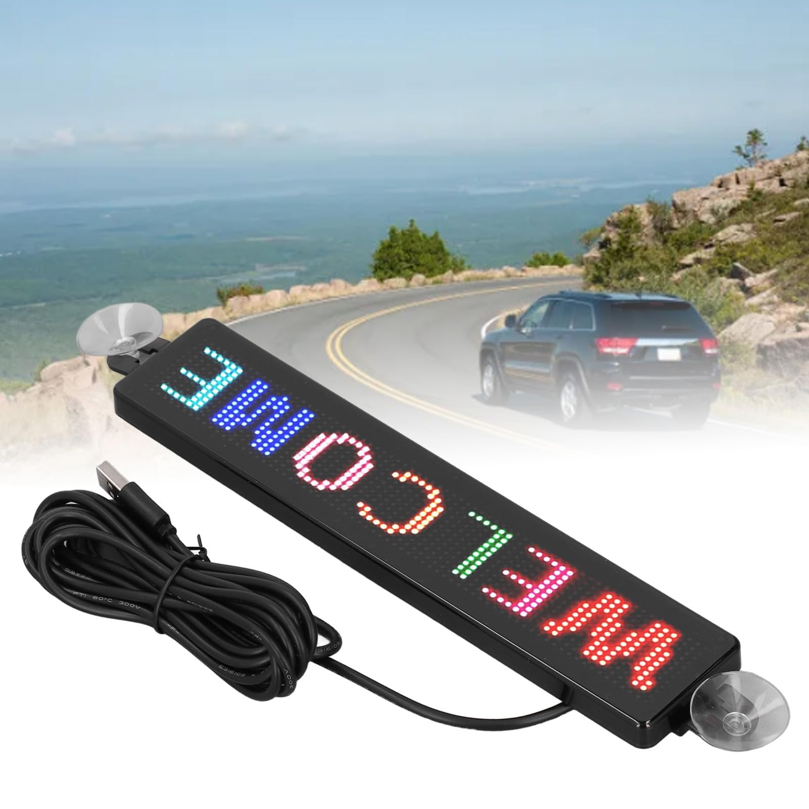 Insegna a LED per Auto, Insegna a LED Personalizzata USB Programmabile a Colori Controllo App Bluetooth Display a LED Insegna per Finestra a LED per Auto DC5V 12x72