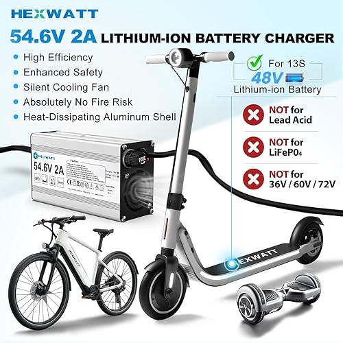 Vista 2 de Cargador Hexwatt de 54,6 V, 2 A para batería de iones de litio de 48 V, bicicleta eléctrica ebike, scooter eléctrico, hoverboard, cargador