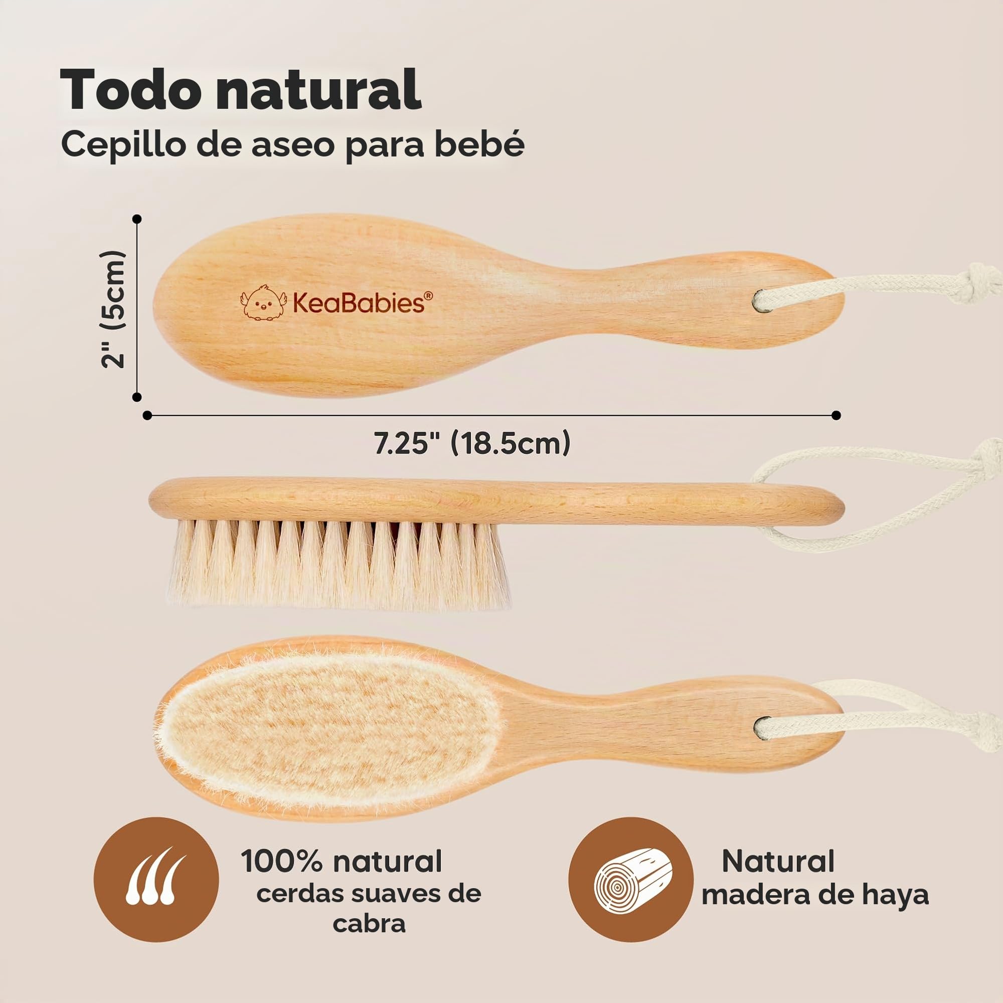 Cepillo de pelo para bebé recién nacido - Madera natural con cerdas suaves de cabra para la costra láctea - Kit de cuidado de cepillo de pelo para el cuero cabelludo perfecto para bebés, niños pequeño