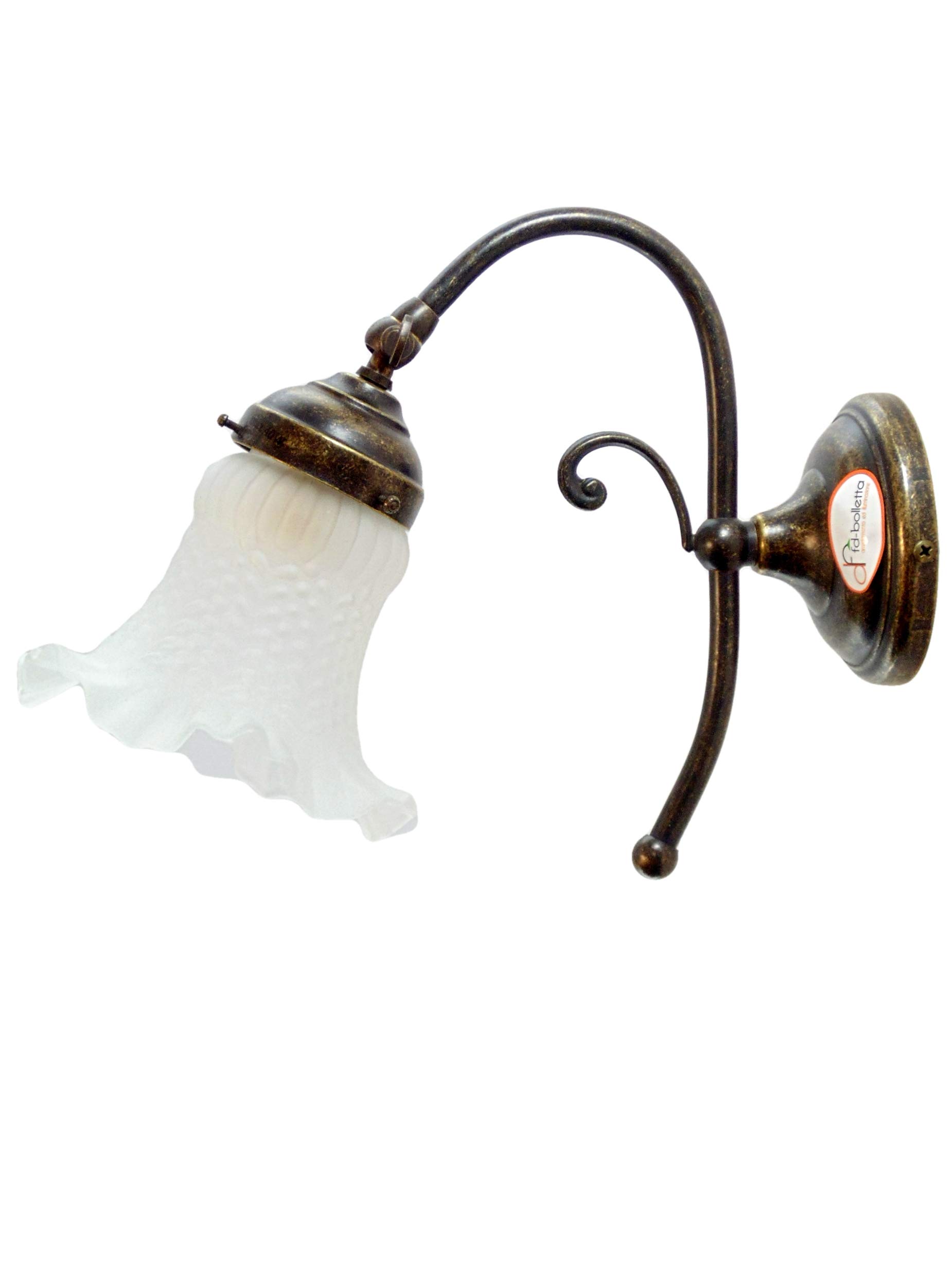 Applique Parete Stile Liberty In Ottone Brunito – Vetro Satinato Orientabile – E14 - 5